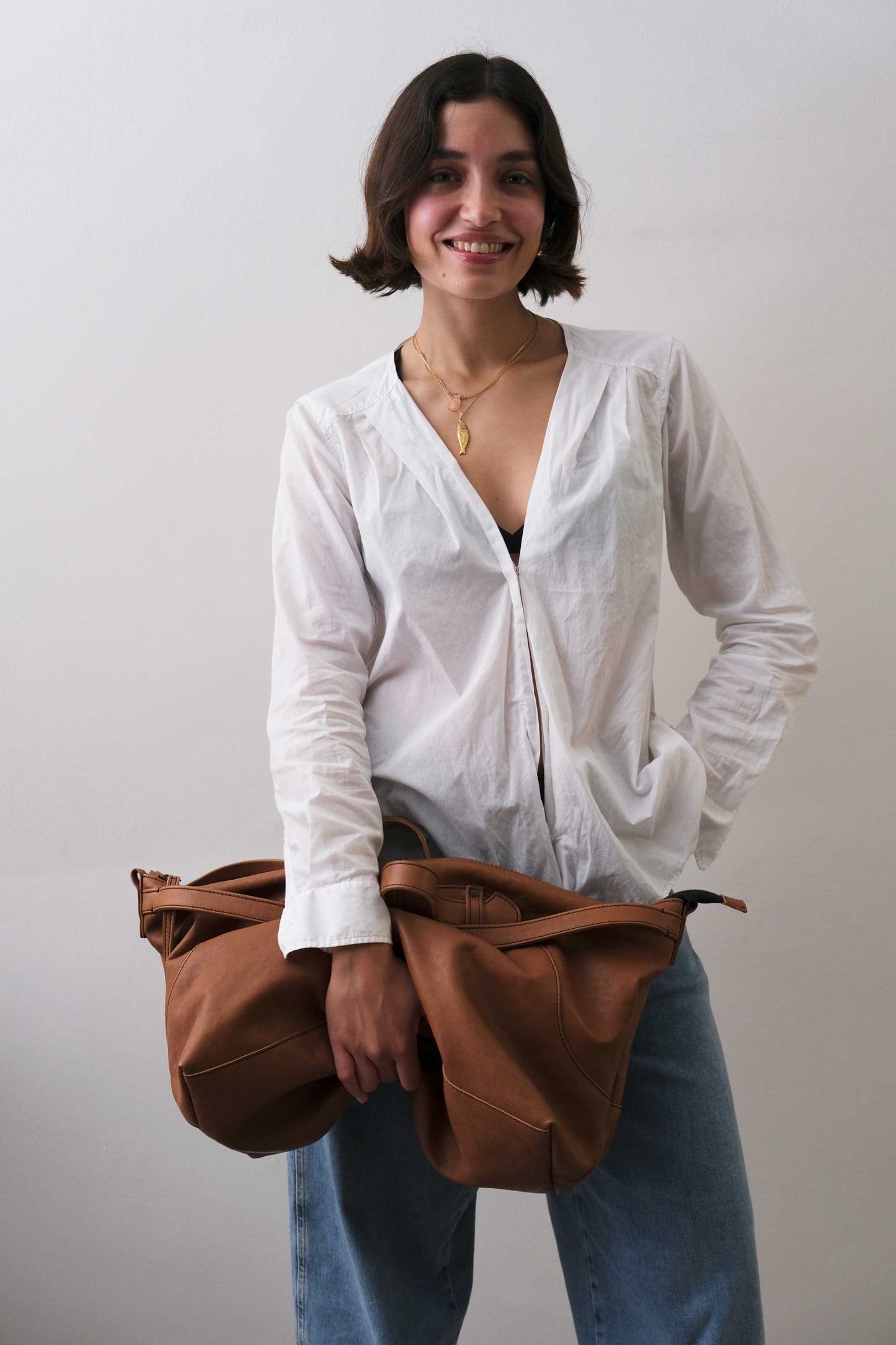 Cloudy crossbody bag in cognac nappa leather - Made in Italy -