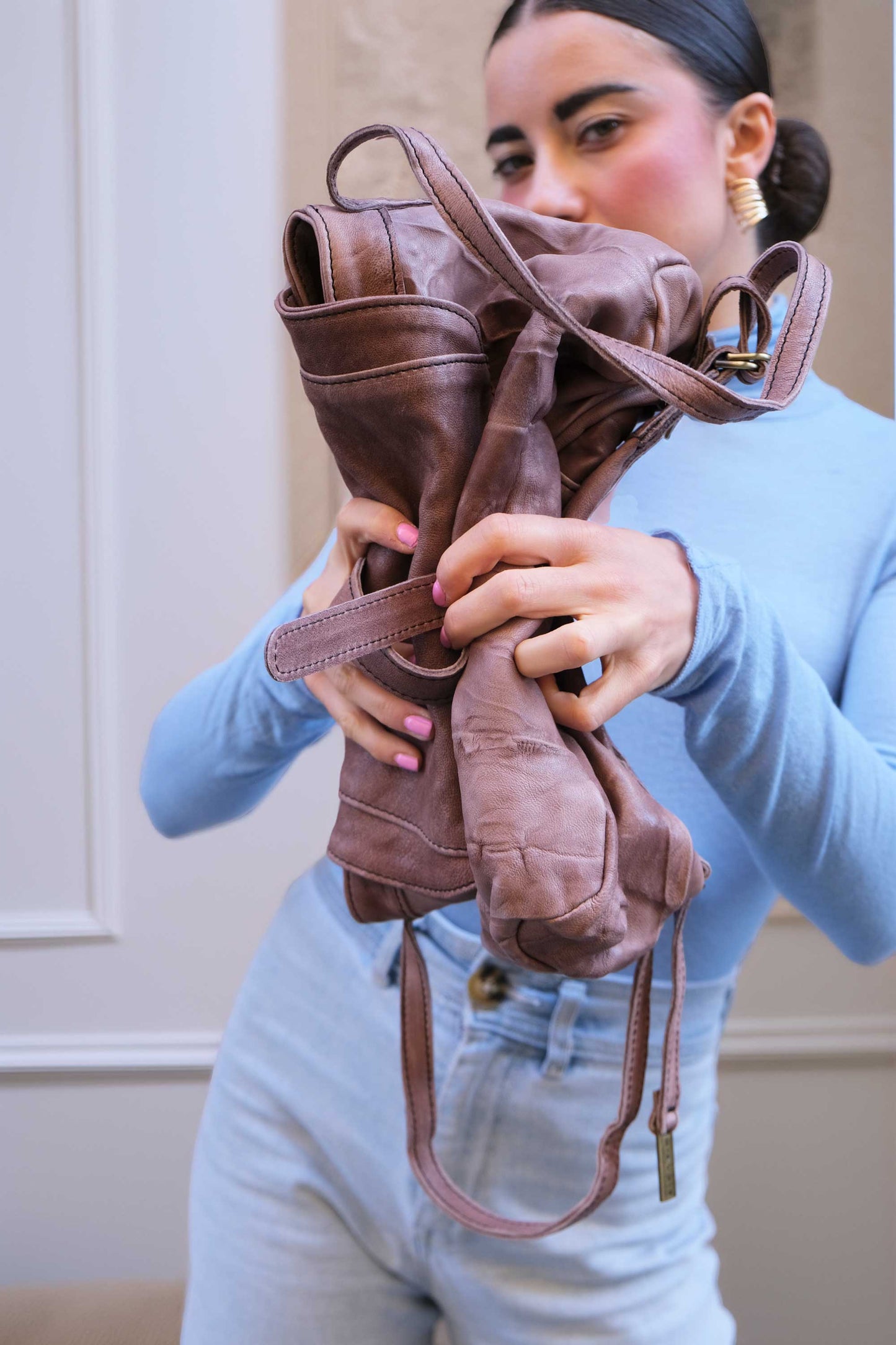 Do saddle bag taupe in soft nappa lomé - Made in Italy -