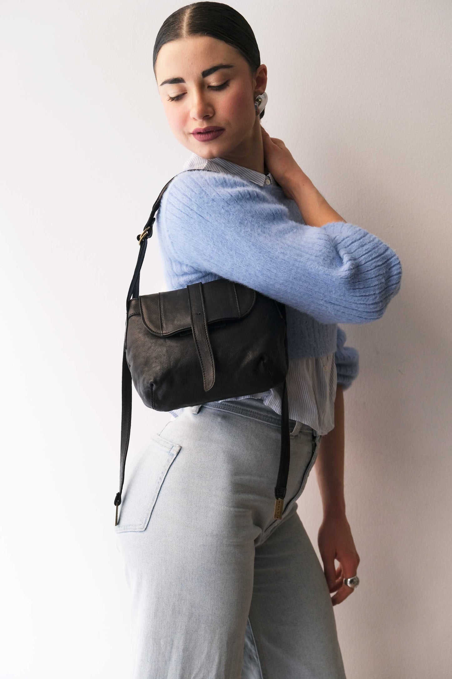 Do mini saddle bag in black soft nappa - Made in Italy -