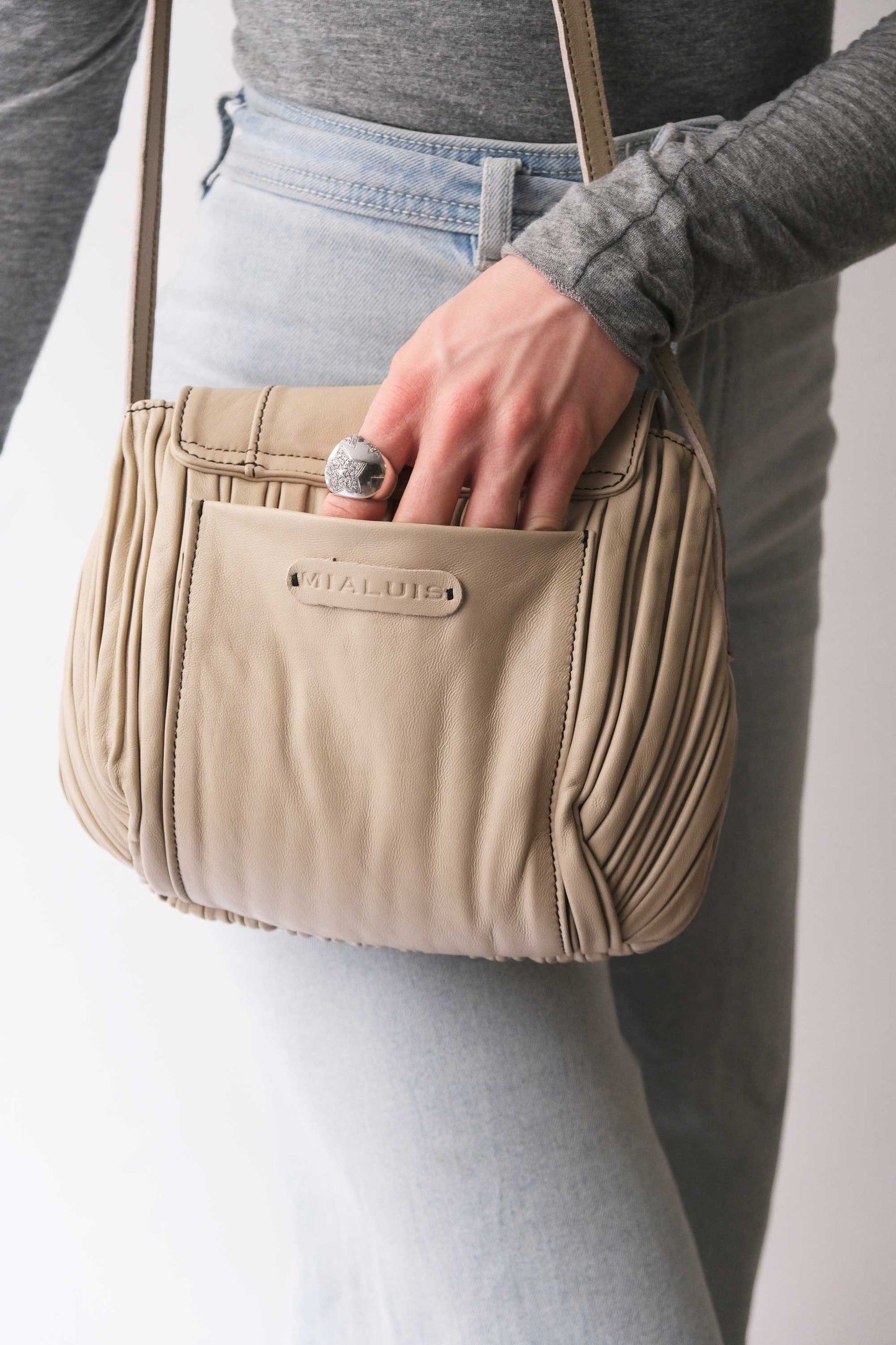 Do mini saddle bag in pleated sand colour nappa leather - Made in Italy -