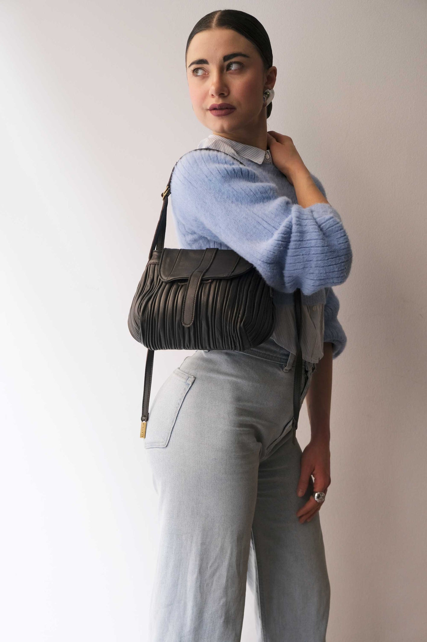 PRE ORDER discount 15%-Do mini saddle bag in pleated brown colour nappa leather - use code PREORDER15 - DELIVERY IS ESTIMATED WITHIN APPROXIMATELY 30 DAYS FROM THE ORDER DATE- Made in Italy --