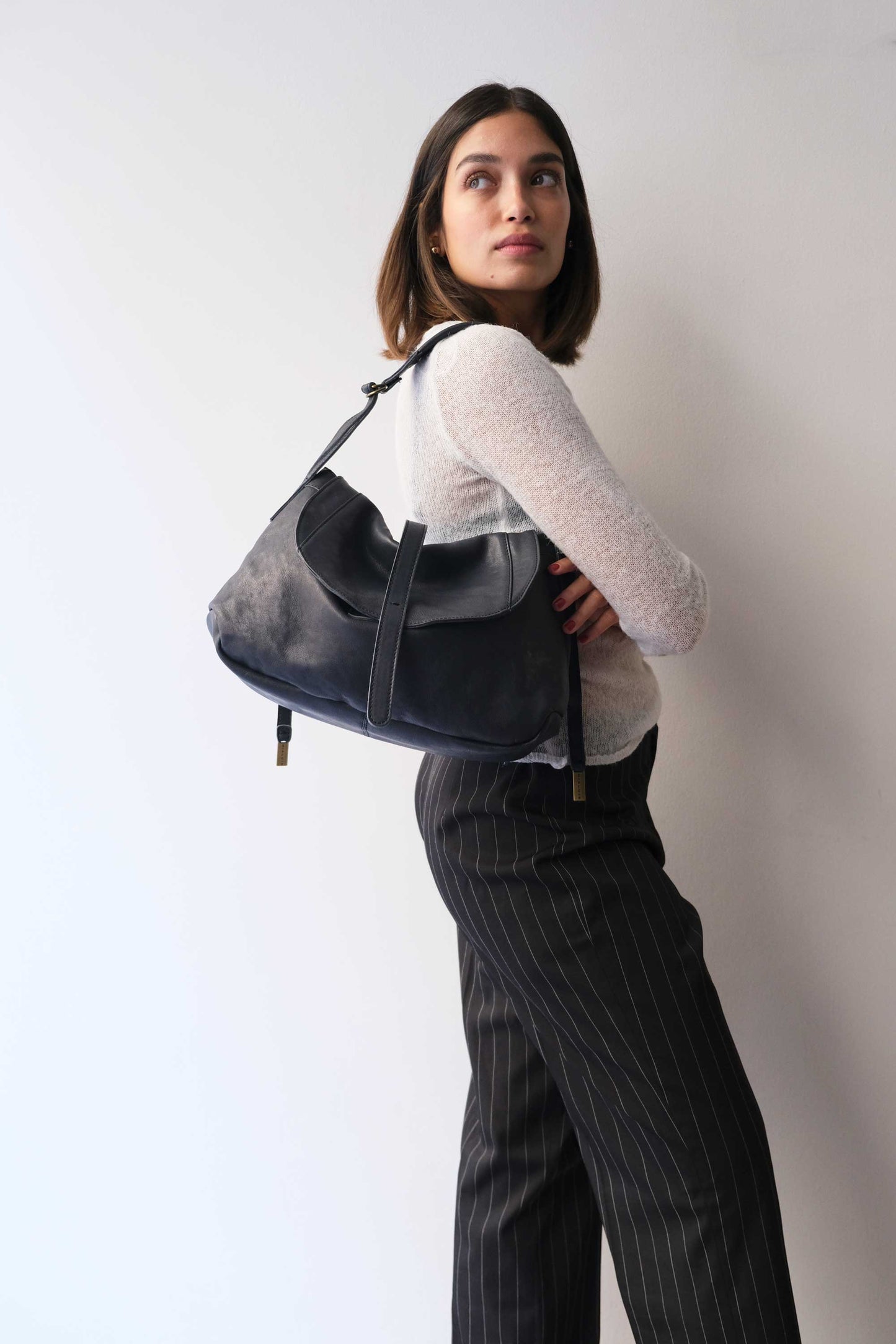 Do saddle bag in navy soft nappa - Made in Italy -