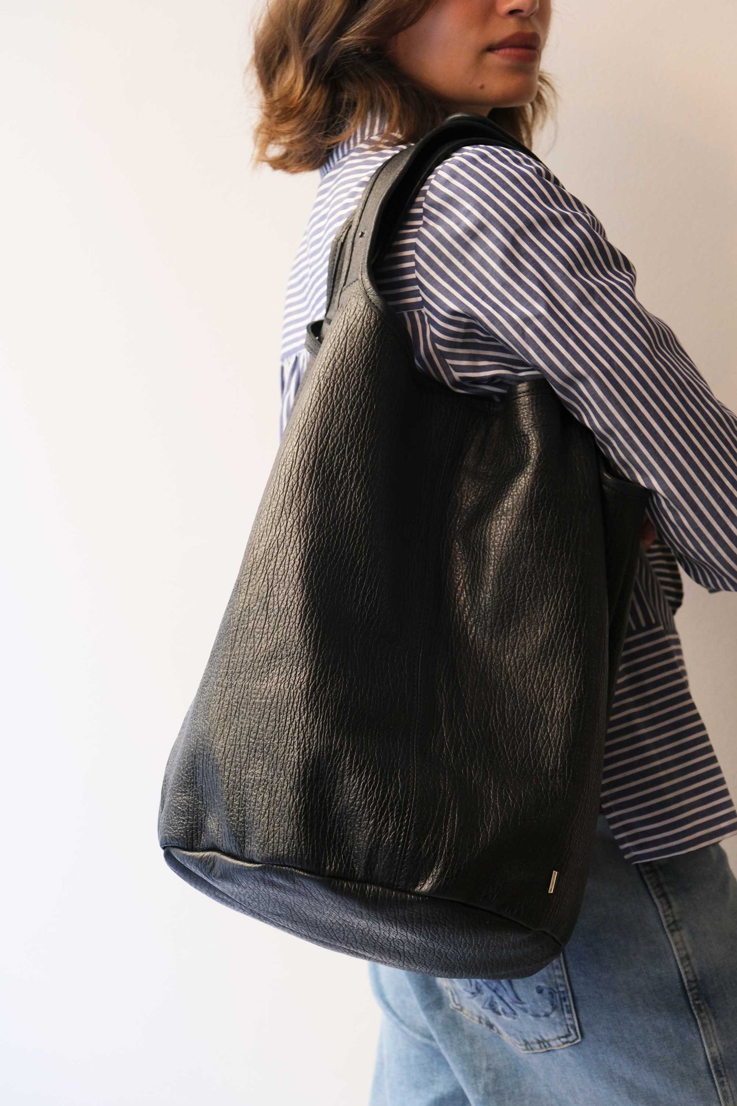 Lena tote bag in nappa nera