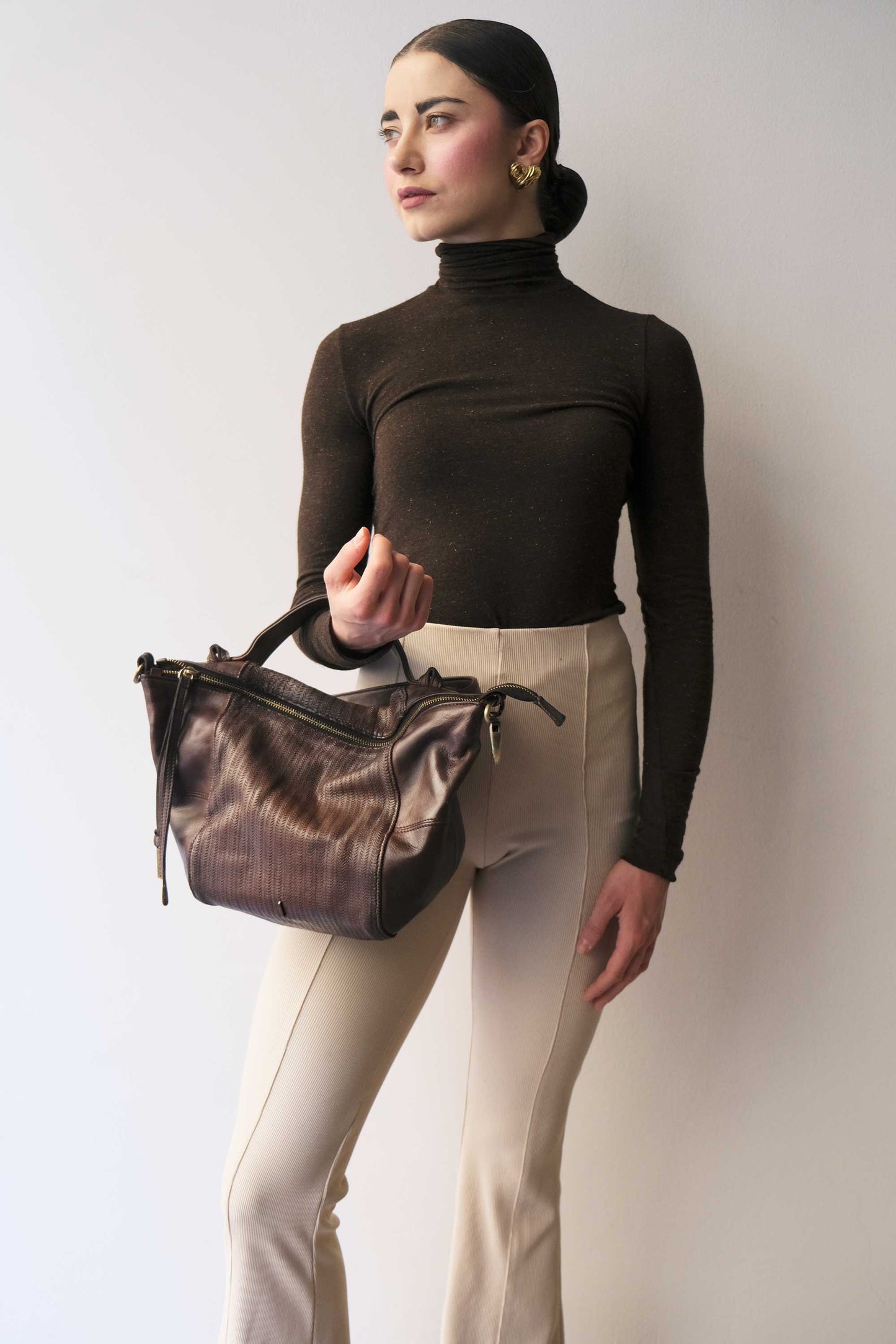 Mina media tote bag in turner caffè soft leather - Made in Italy -