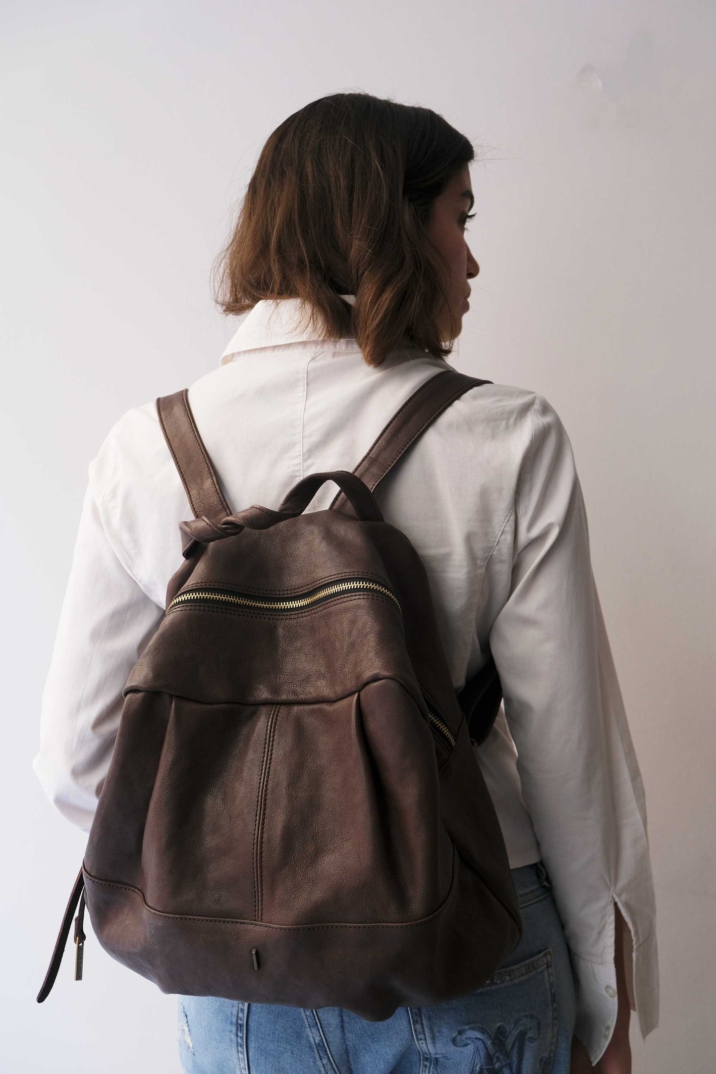 Nerina backpack in chocolate leather - Made in Italy -