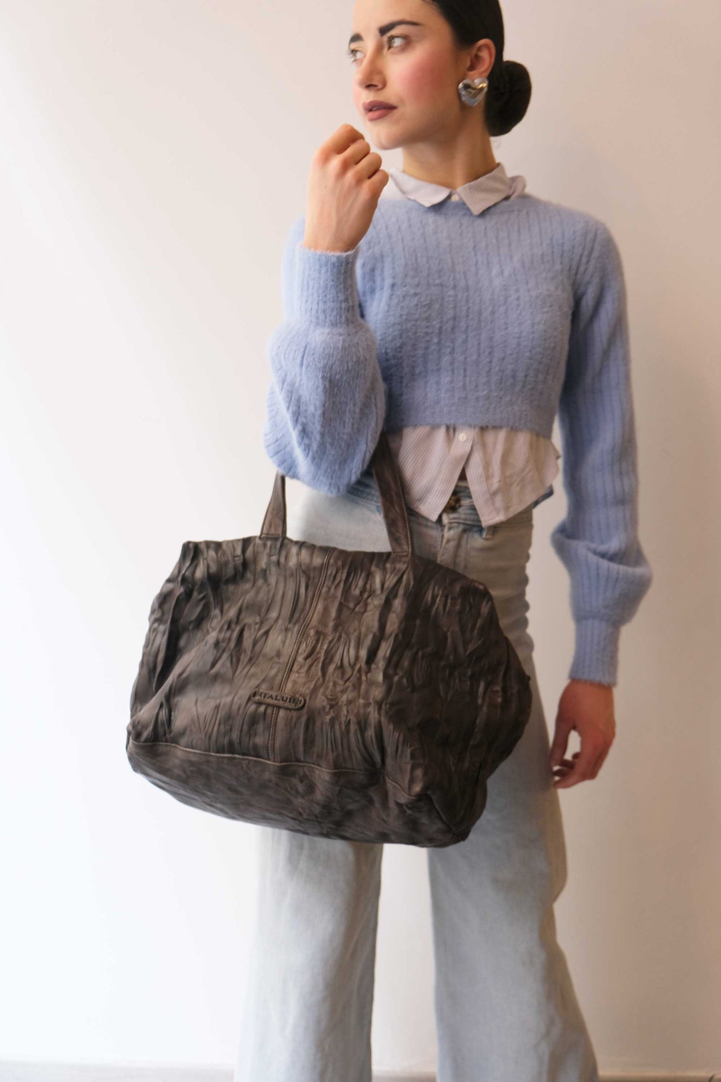 Pilli bag in brown lome soft leather - Made in Italy -