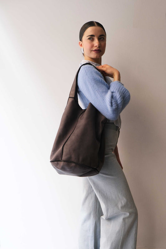 Re bag brown garment-dyed leather - Made in Italy -