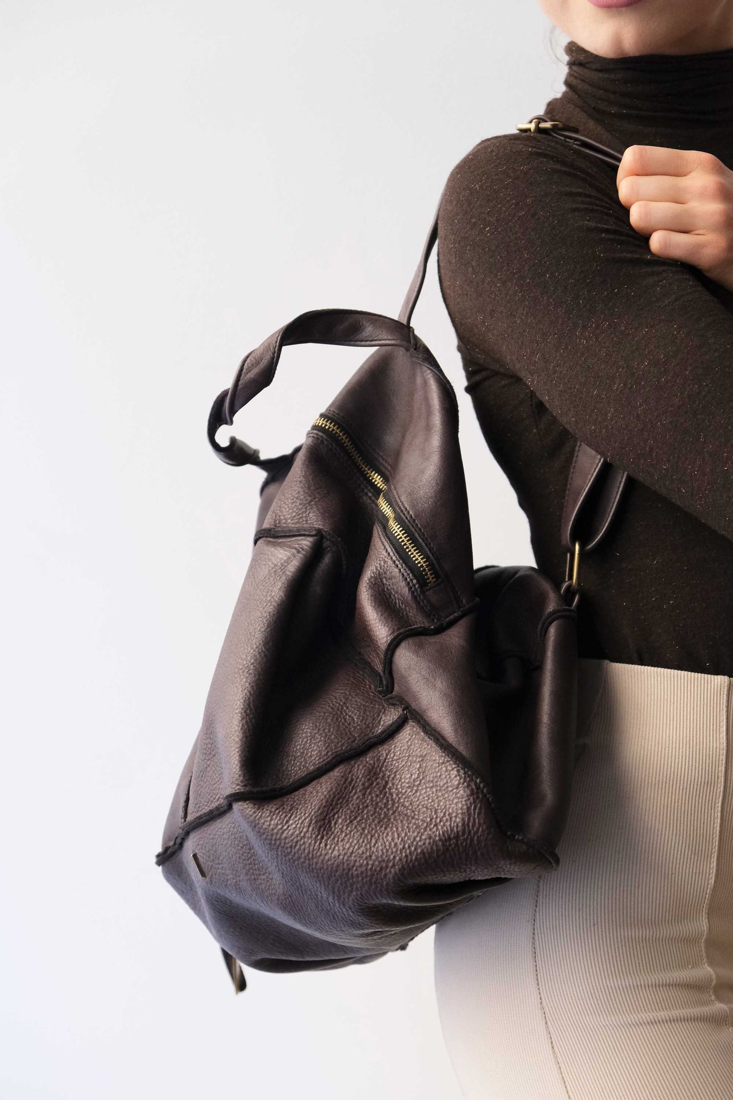 Reneri backpack brown garment-dyed leather - Made in Italy -