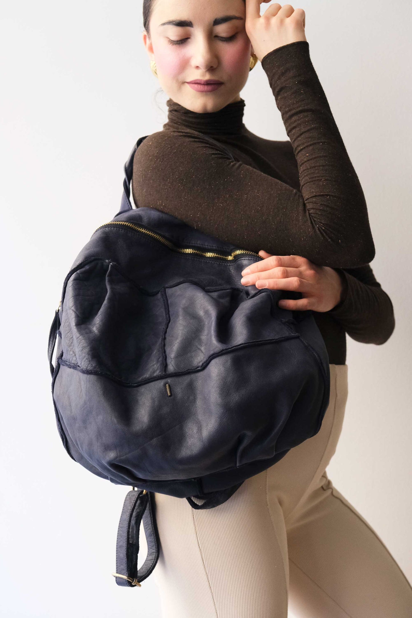 Reneri backpack navy garment-dyed leather - Made in Italy -