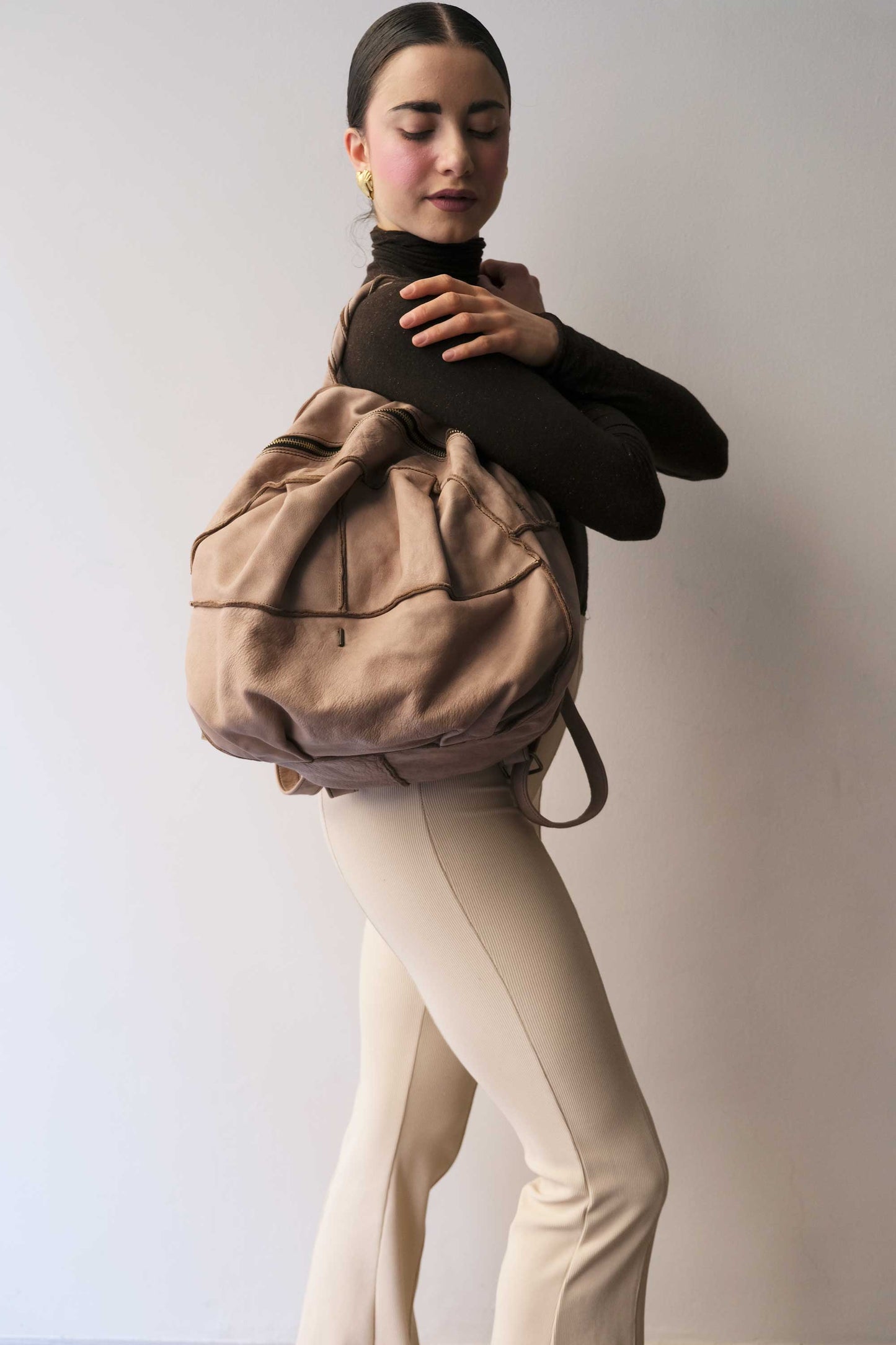 Reneri backpack sand garment-dyed leather - Made in Italy -