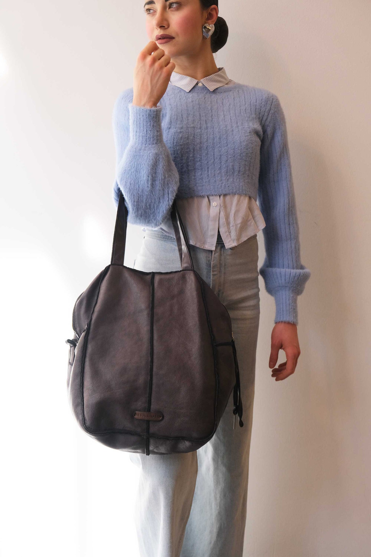 Reri bag brown garment-dyed leather - Made in Italy -