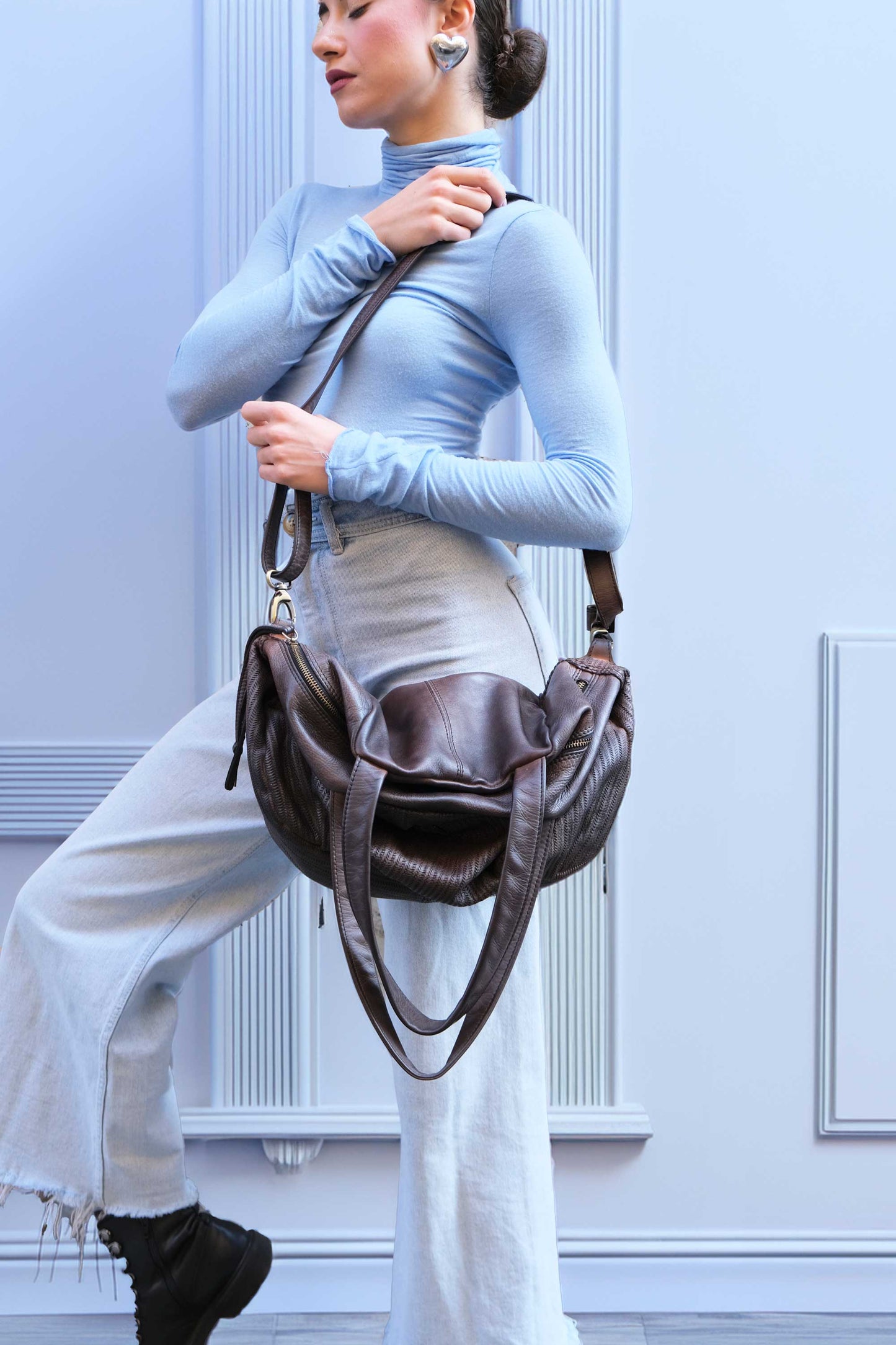 Riri tote bag in caffè turner calf soft leather - Made in Italy -
