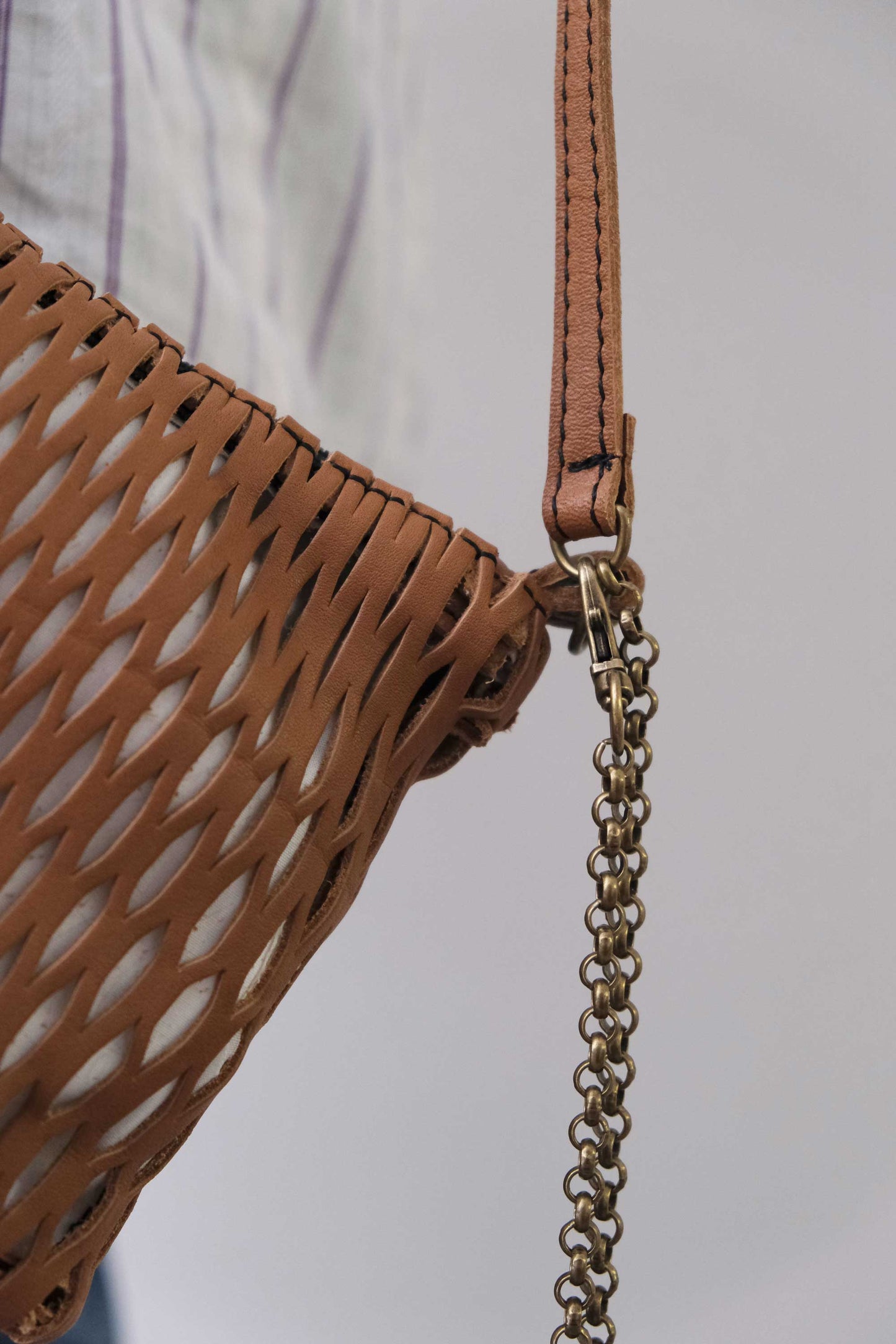 Tina pochette in cognac perforated leather - Made in Italy -