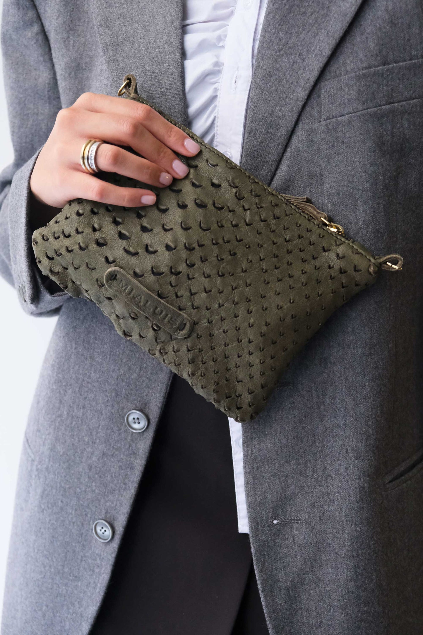 Tina pochette in forest perforated leather - Made in Italy -