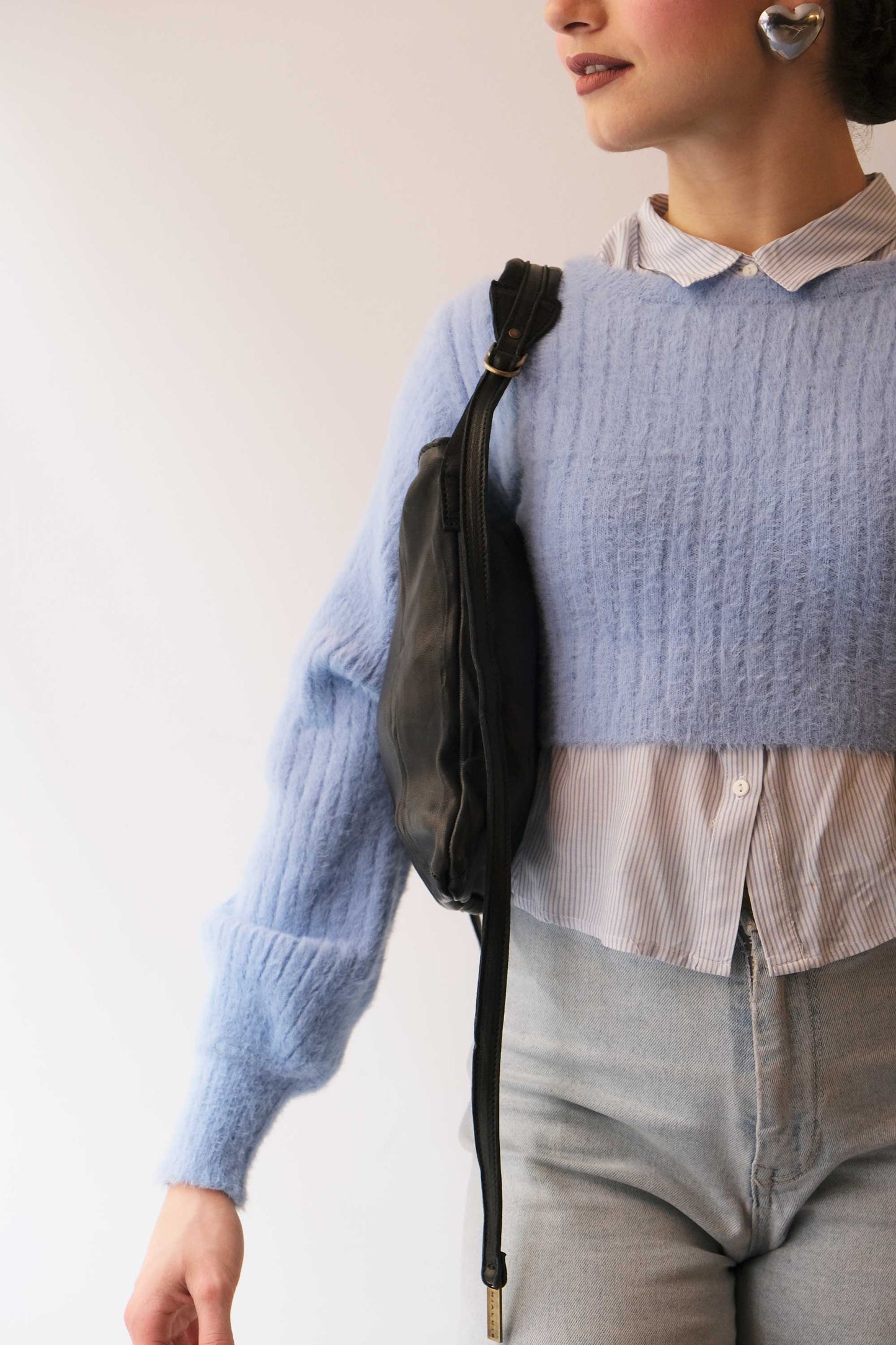 Valentina small hobo bag in black lomè leather - Made in Italy -
