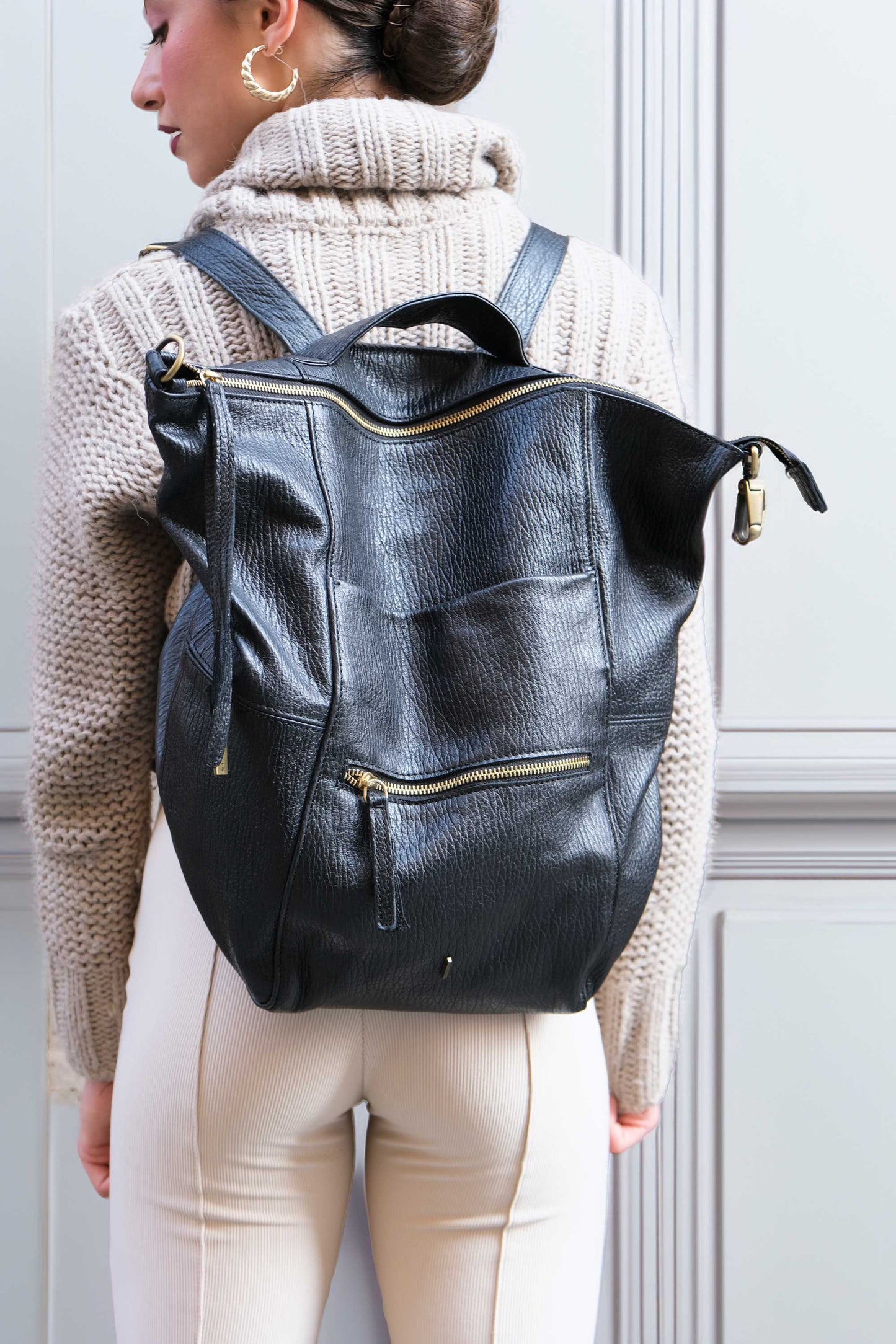 Vicky backpack in black shark-print vegetable-tanned nappa leather – Made in Italy -