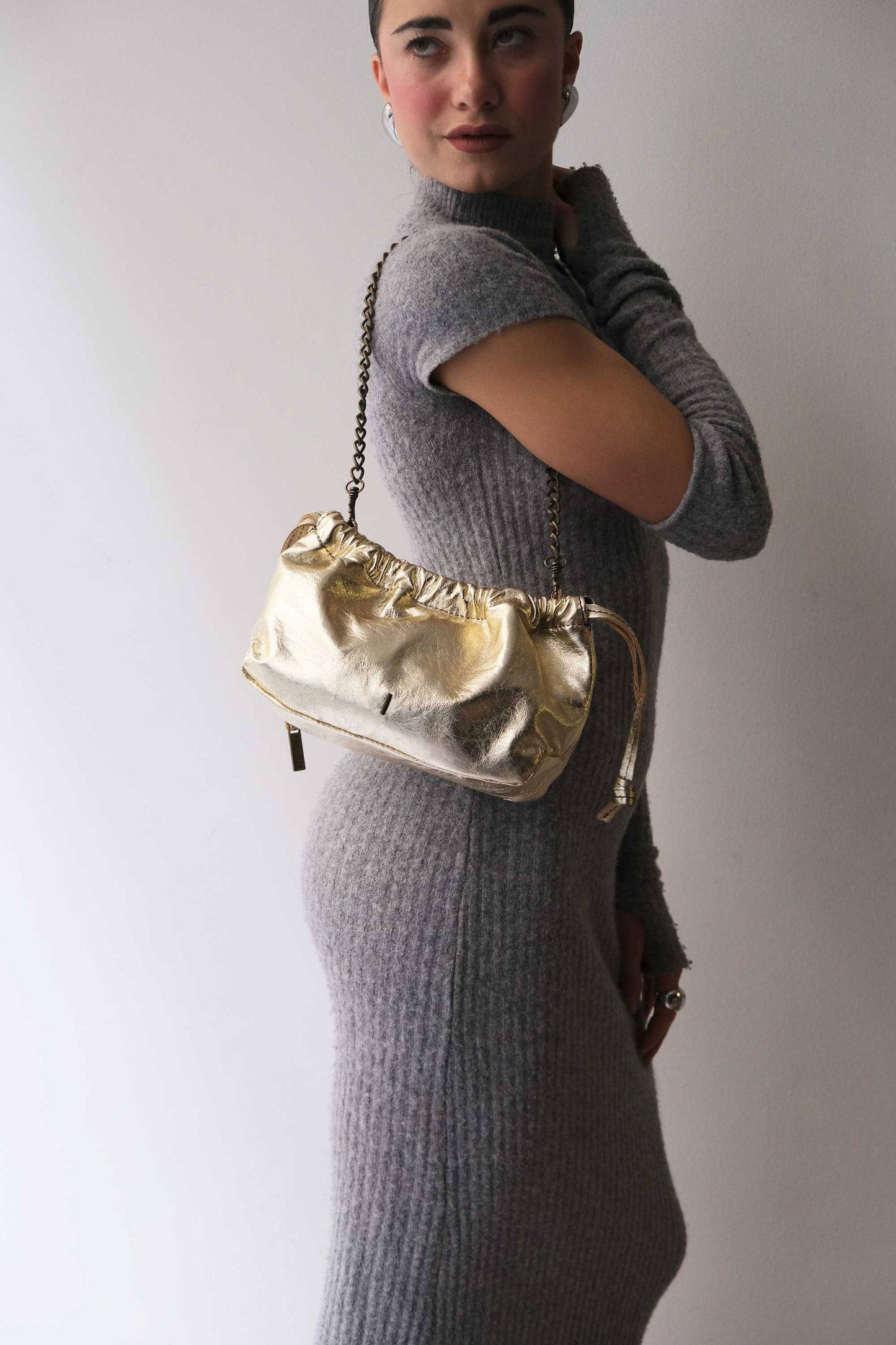 Agnes Mini in gold laminated calf leather – Made in Italy -