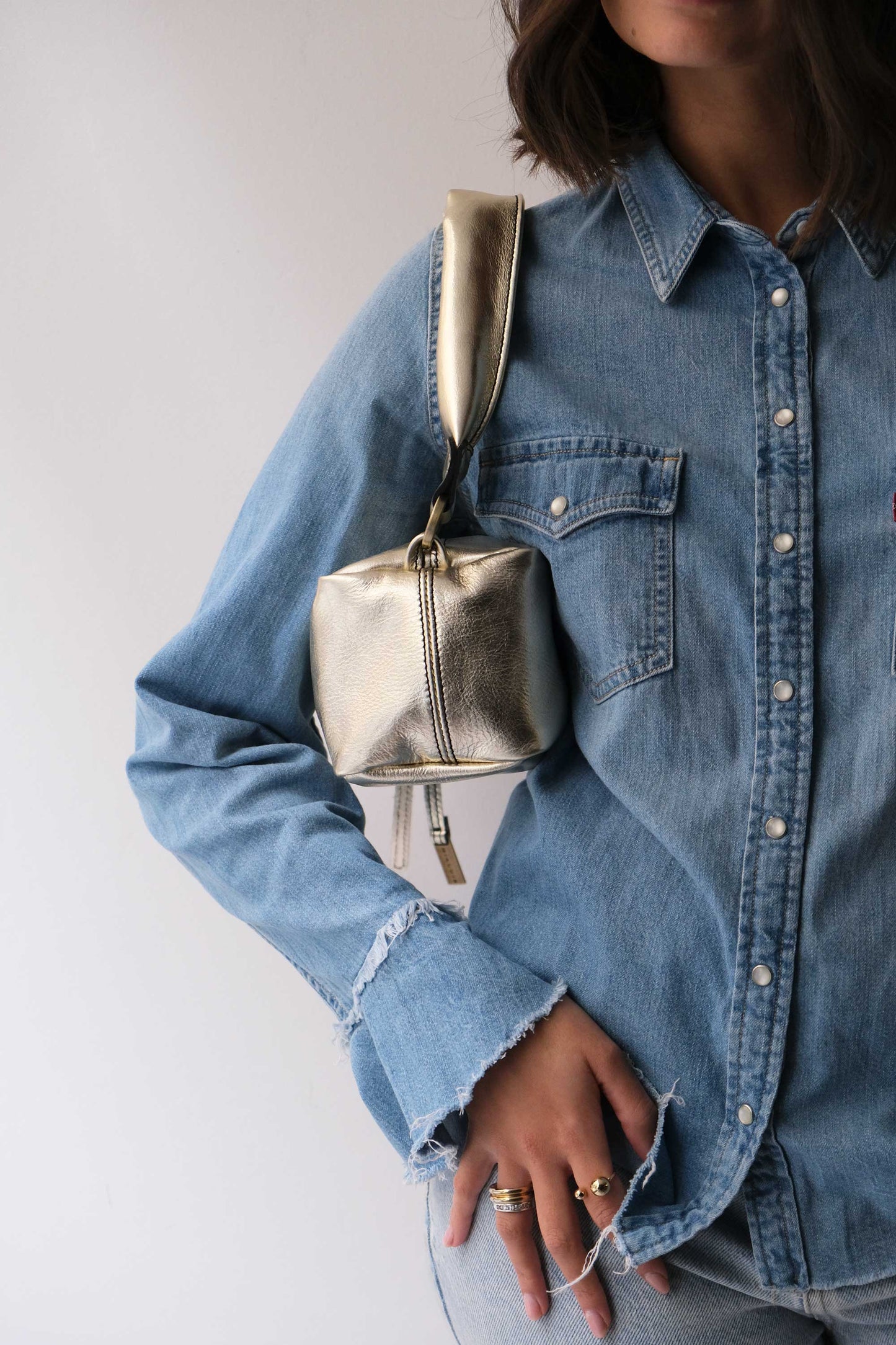 Bobo mini in laminated gold leather nappa - Made in Italy -