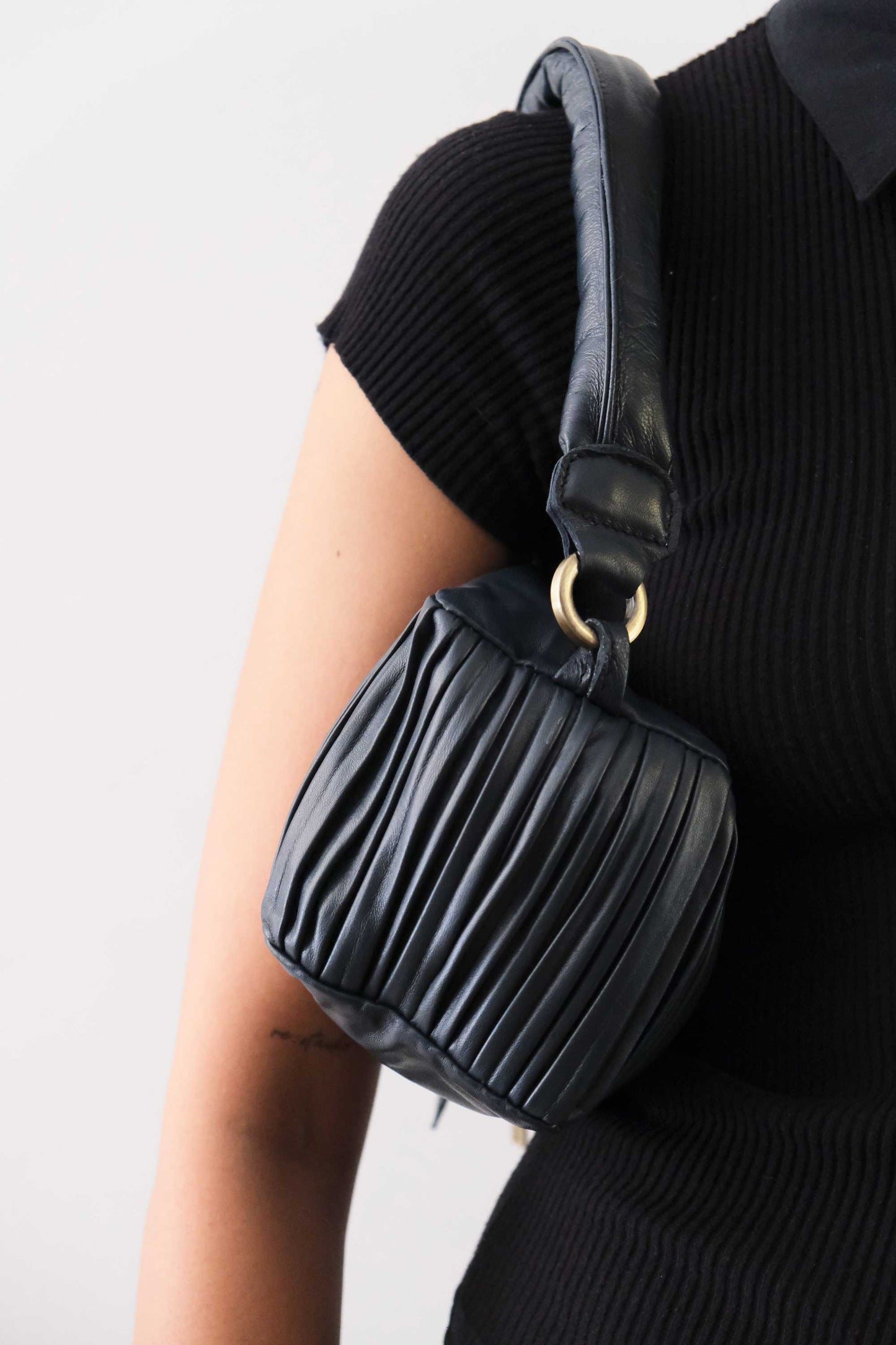 PRE ORDER discount 15%- Bobo mini in navy pleated leather nappa - use code PREORDER15 - ESTIMATED DELIVERY SEPTEMBER 15- Made in Italy -