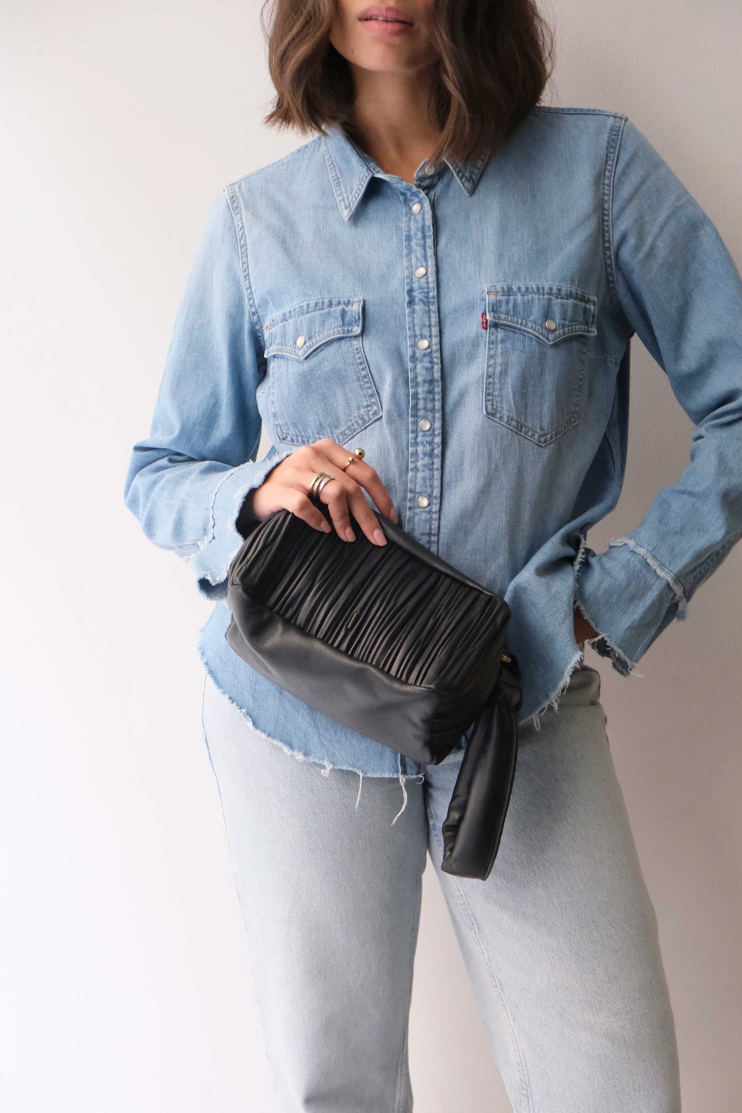 Bobo mini in black pleated leather nappa - Made in Italy -