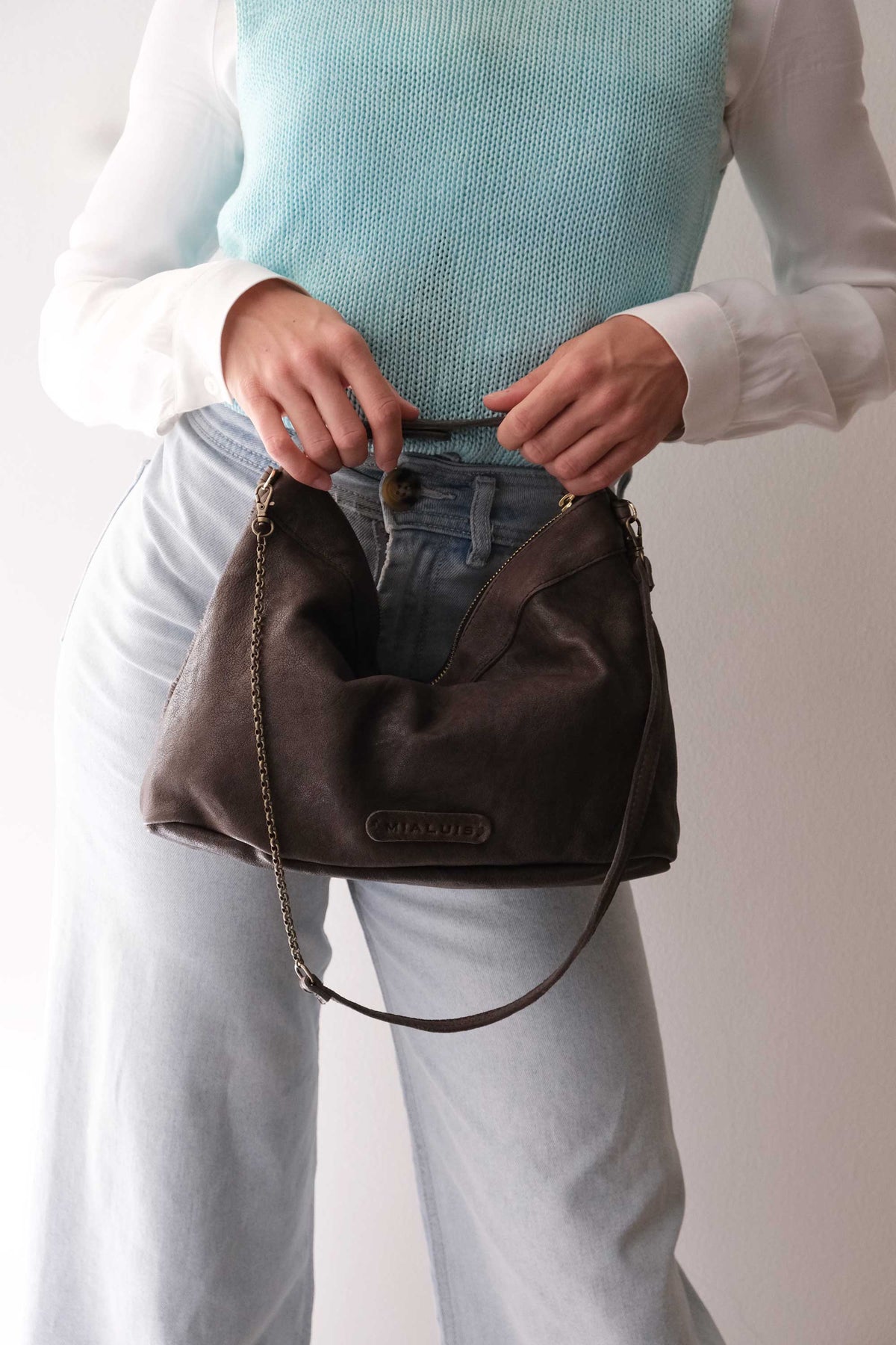 Chicca Media hobo bag in brown fringe nappa - Made in Italy -