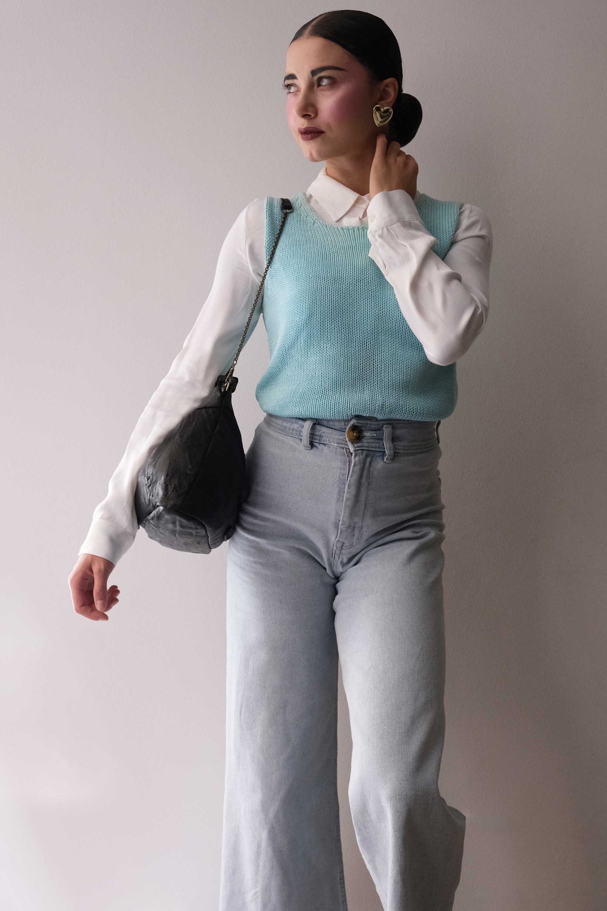 Chicca Media hobo bag in black lomé nappa - Made in Italy -