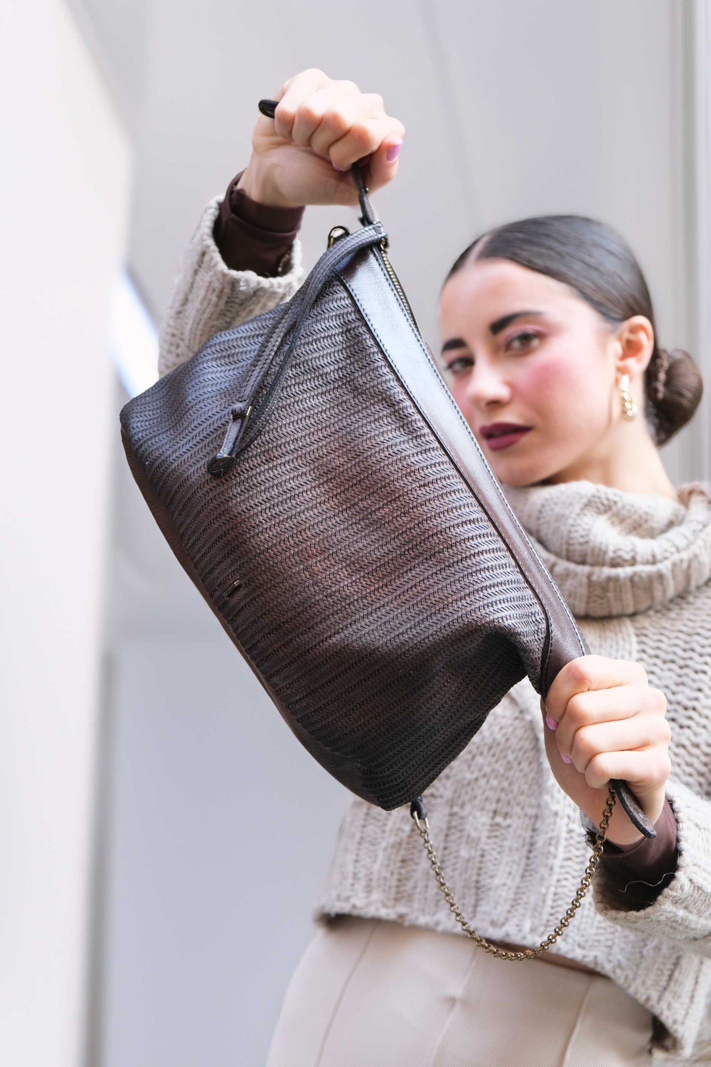 Chicca Media hobo bag in caffe turner calf soft leather - Made in Italy-