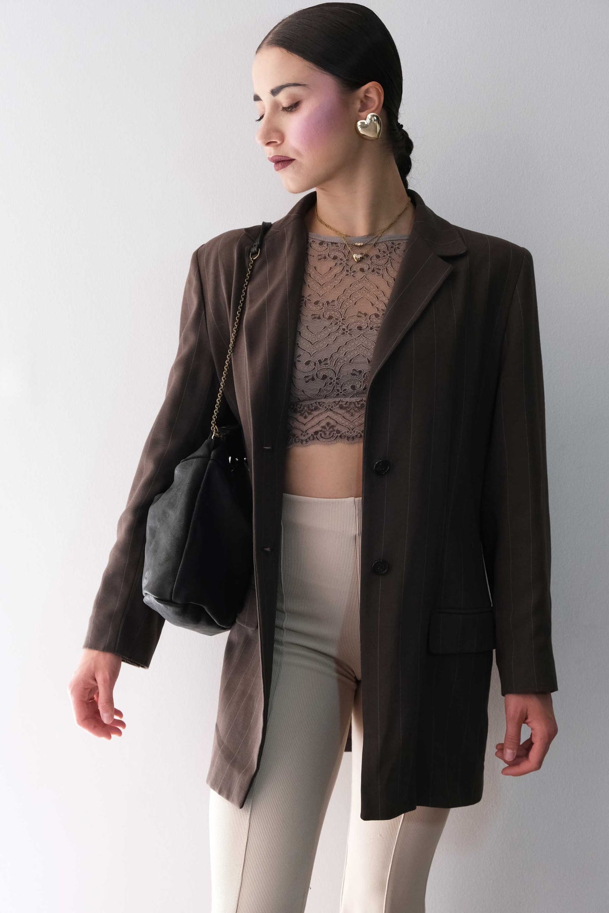 Chicca Media hobo bag in black nappa wash  - Made in Italy -