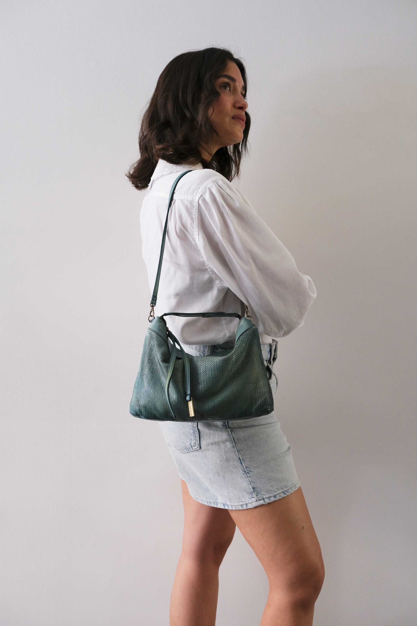 Chicca Media hobo bag in sea green turner wips calf soft leather - Made in Italy -