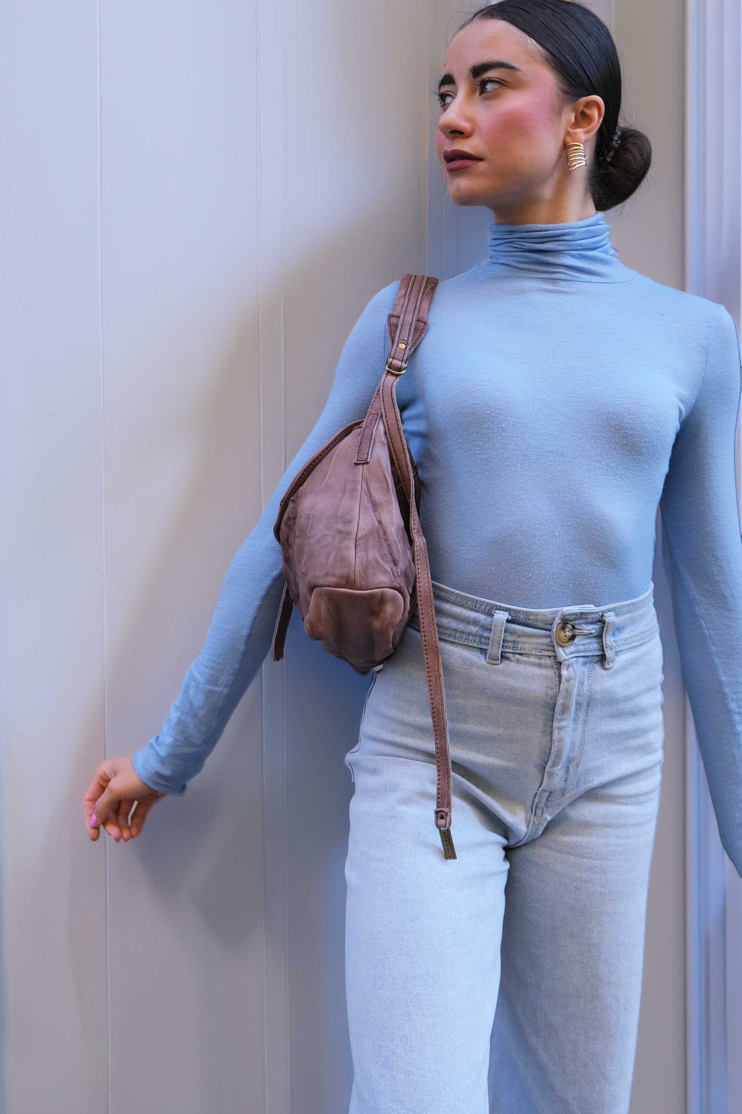 Do saddle bag taupe in soft nappa lomé - Made in Italy -