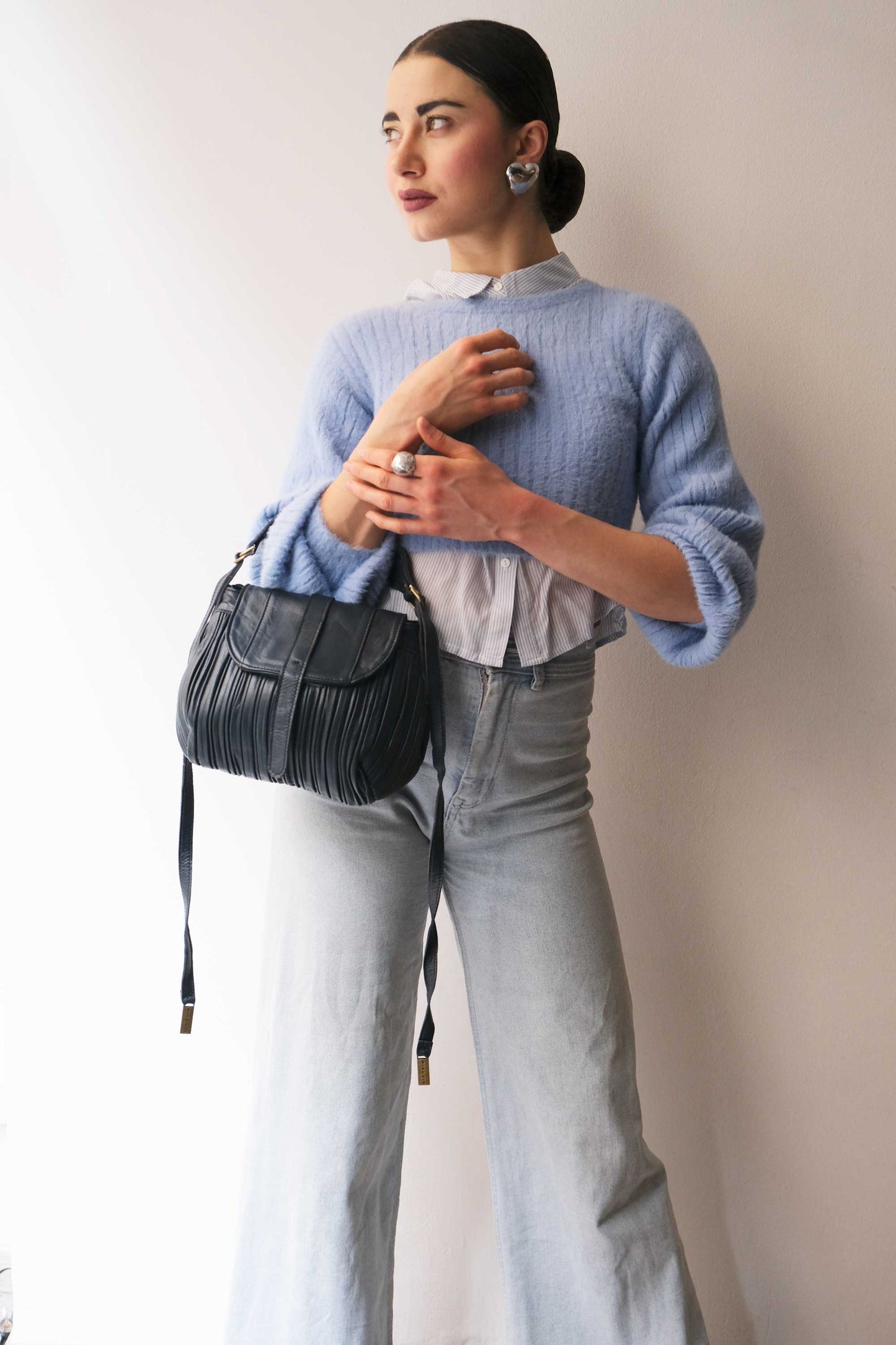 PRE ORDER discount 15%-Do mini saddle bag in pleated navy colour nappa leather - use code PREORDER15 - DELIVERY IS ESTIMATED WITHIN APPROXIMATELY 30 DAYS FROM THE ORDER DATE- Made in Italy -
