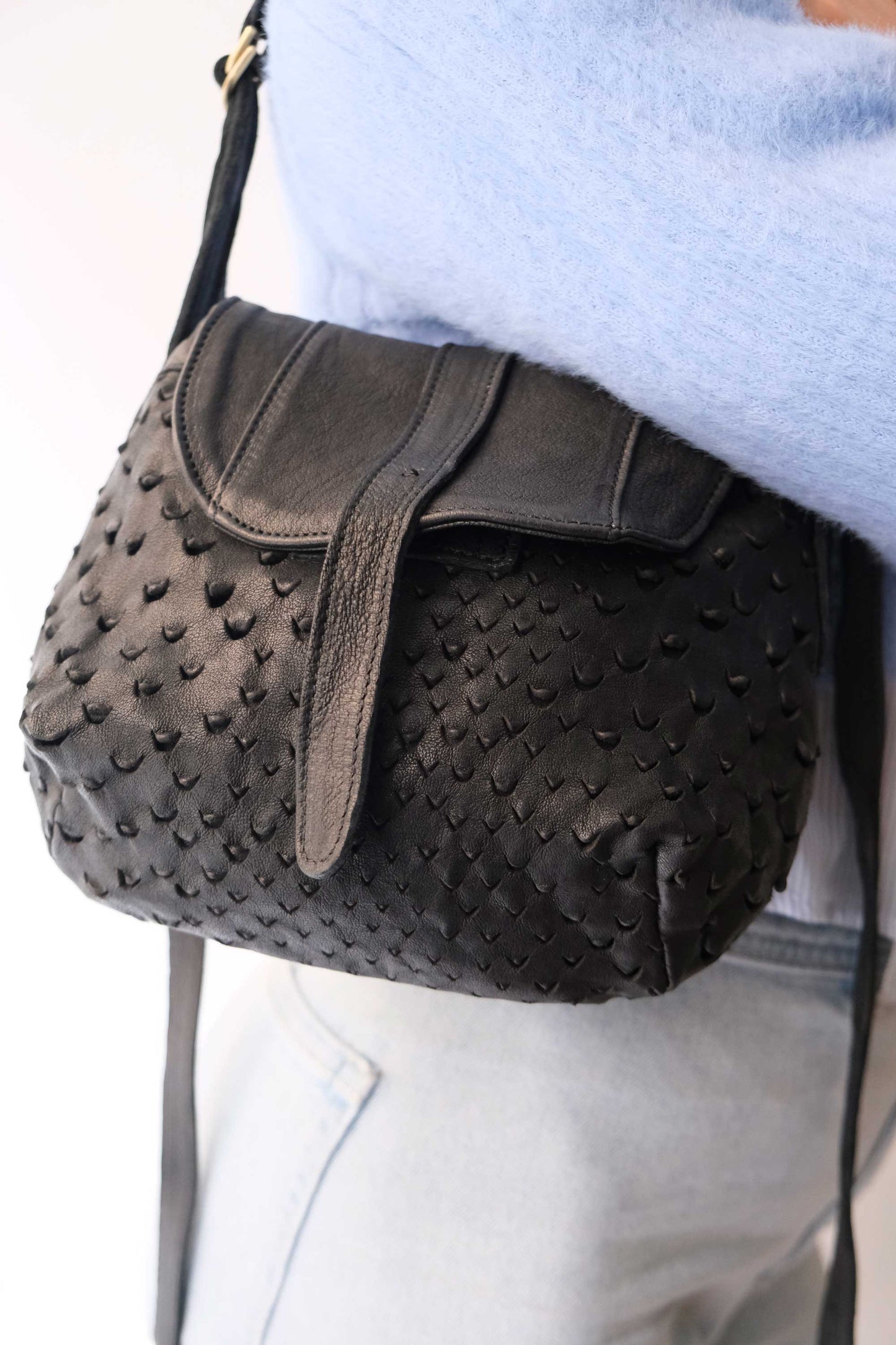 Do mini saddle bag in black perforated nappa - Made in Italy-