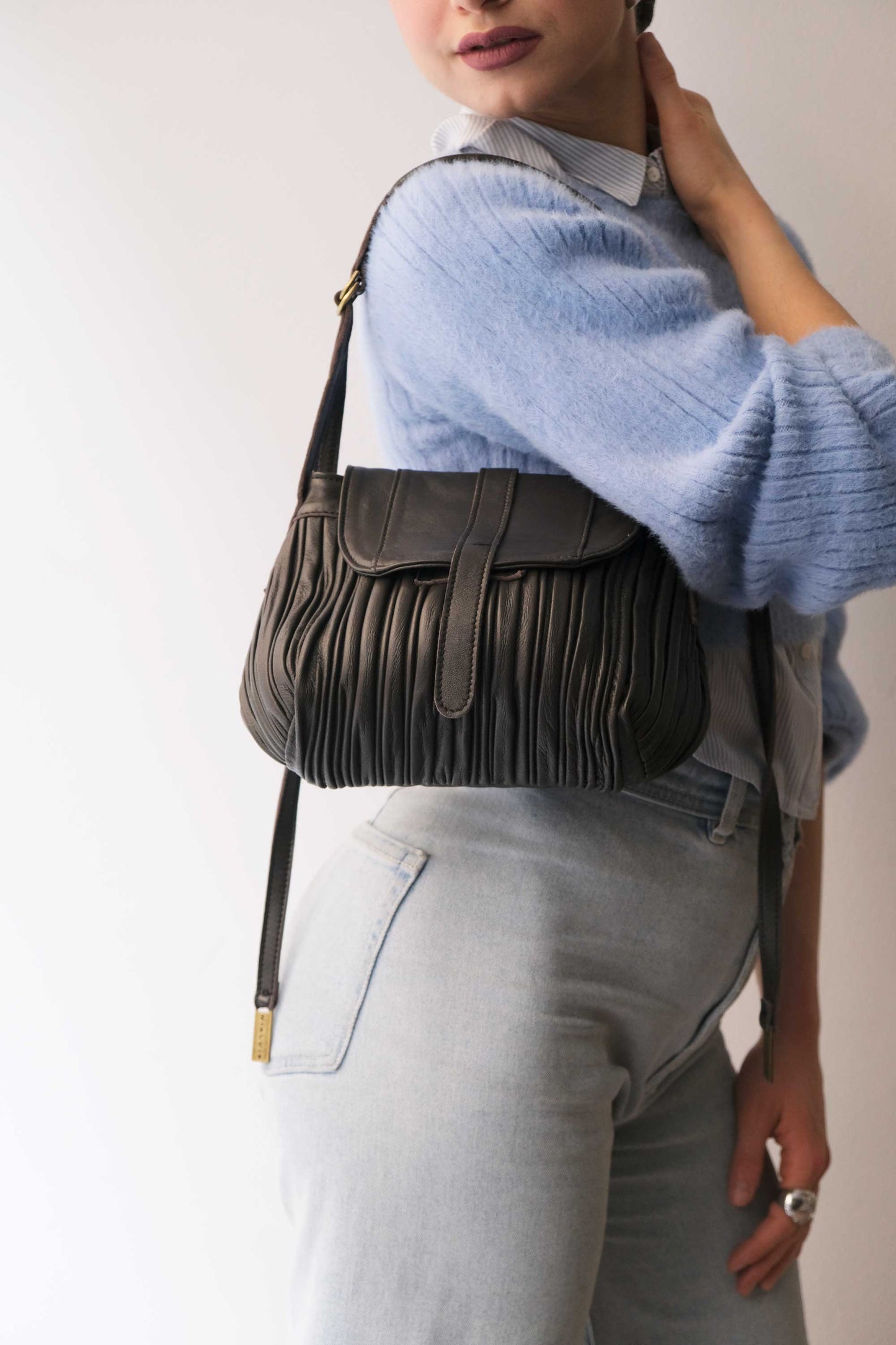 PRE ORDER discount 15%-Do mini saddle bag in pleated brown colour nappa leather - use code PREORDER15 - DELIVERY IS ESTIMATED WITHIN APPROXIMATELY 30 DAYS FROM THE ORDER DATE- Made in Italy --