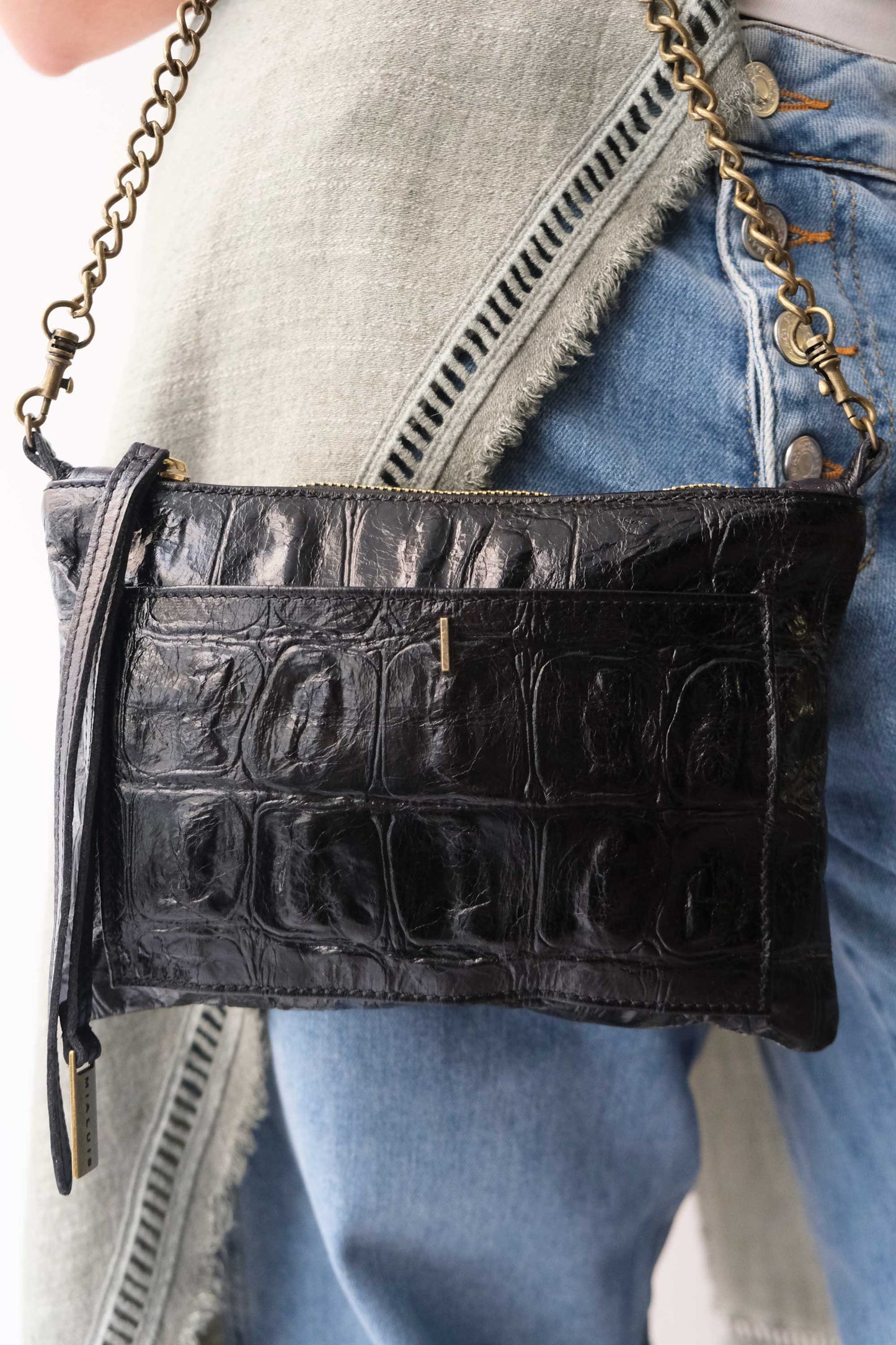 Mikin pochette in black calf leather - Made in Italy -