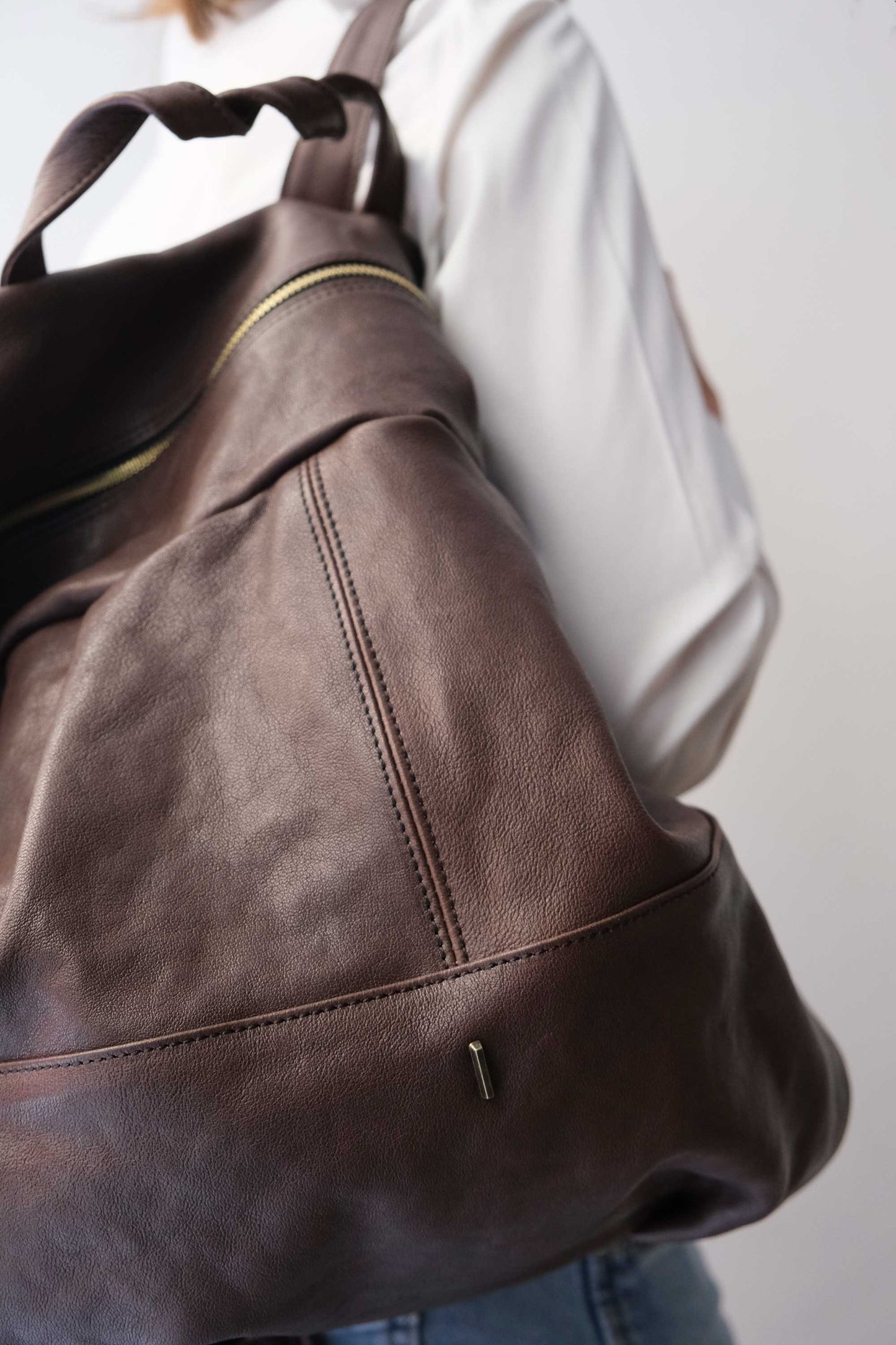 Nerina backpack in chocolate leather - Made in Italy -