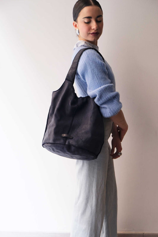 Re bag navy garment-dyed leather - Made in Italy -