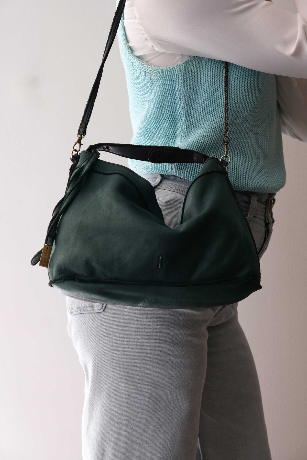 Rechi media hobo bag teal garment-dyed leather - Made in Italy -
