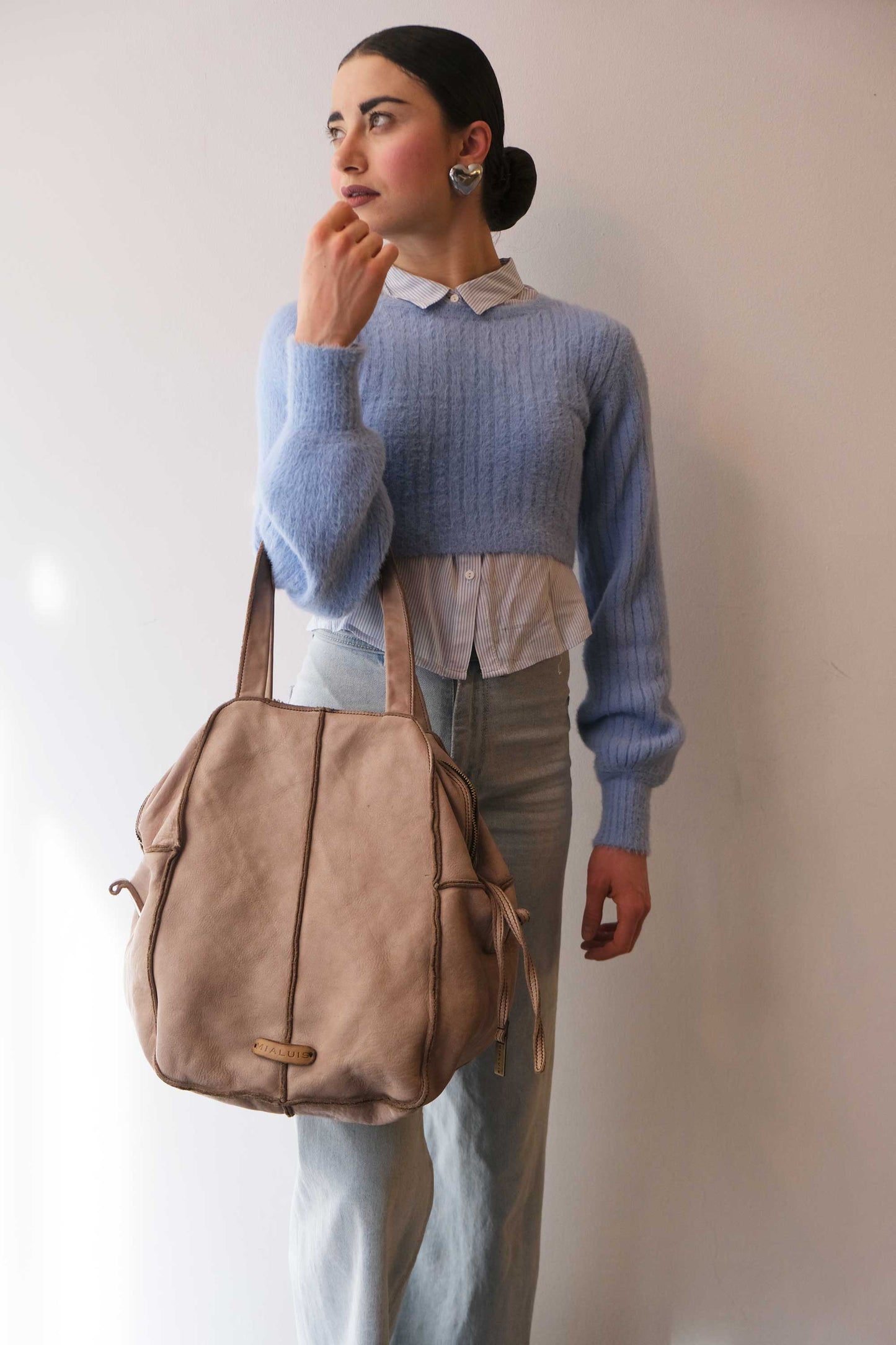 Reri bag sand garment-dyed leather - Made in Italy -