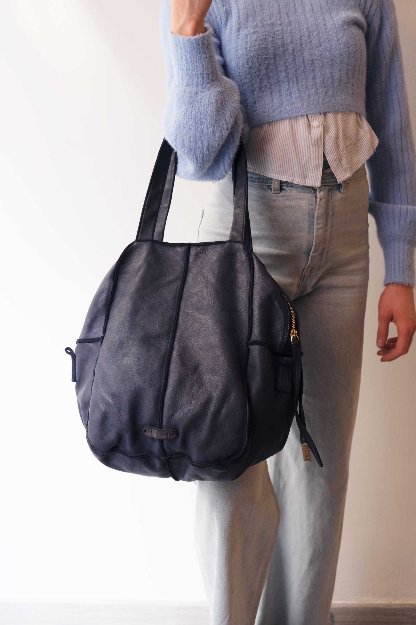 Reri bag navy garment-dyed leather - Made in Italy -