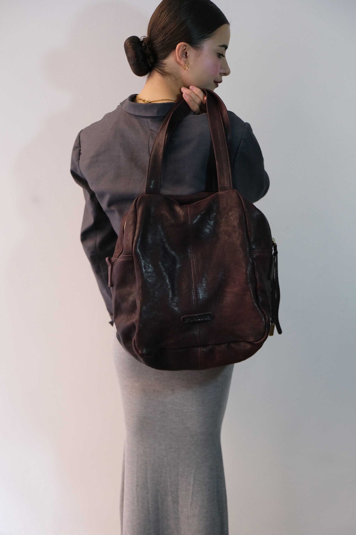 Riri borsa tote in nappa traforata prugna- Made in Italy -