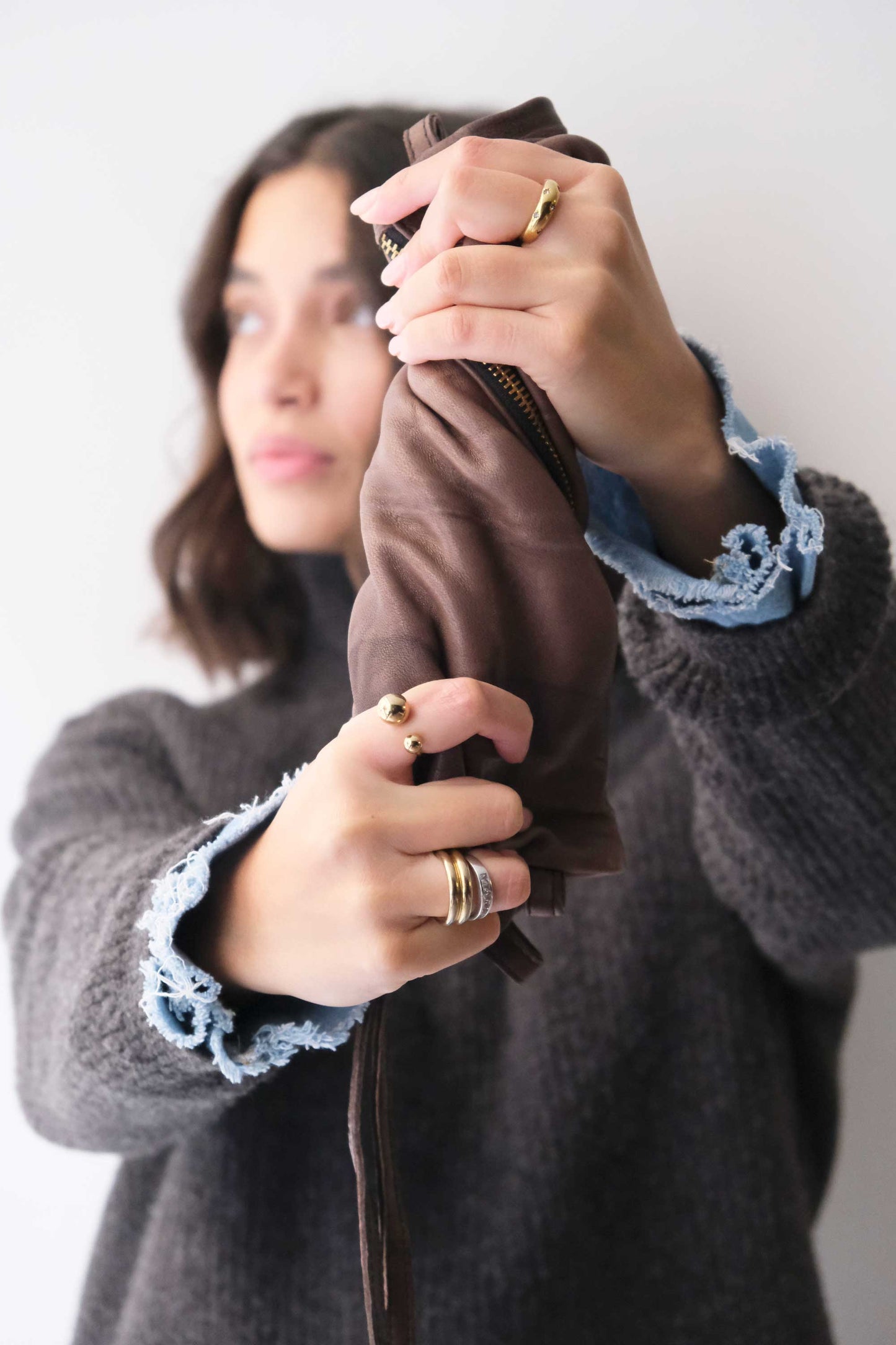 Stella modular pochette in brown nappa washed soft leather leather - Made in Italy -