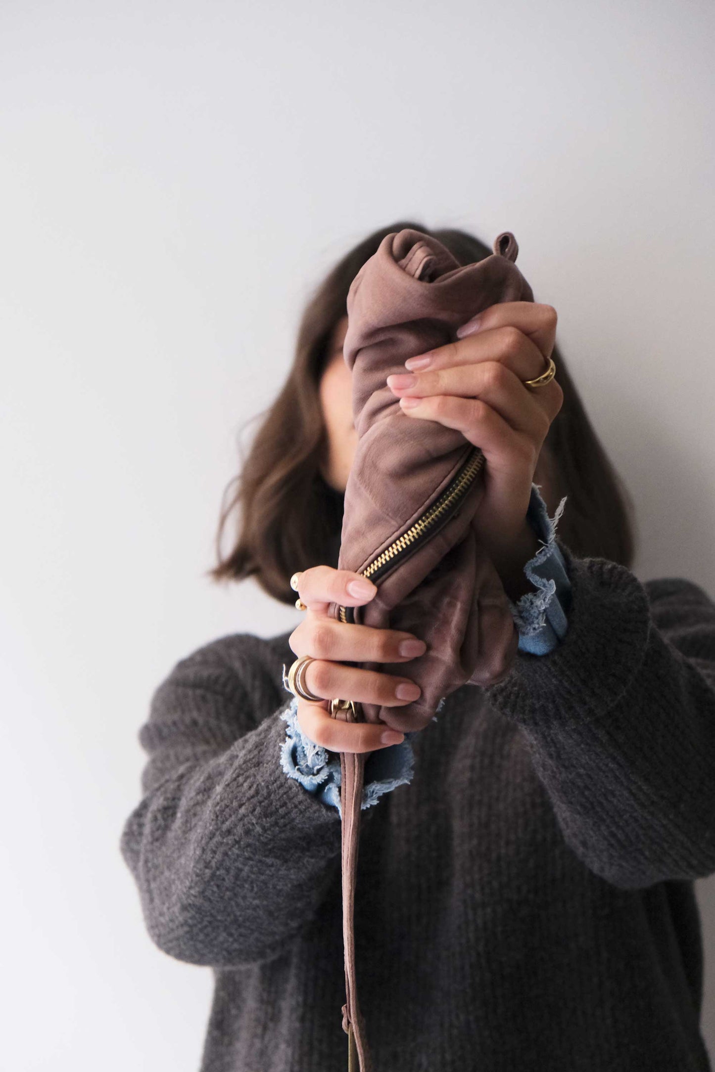 Stella modular pochette in taupe nappa washed soft leather leather - Made in Italy -