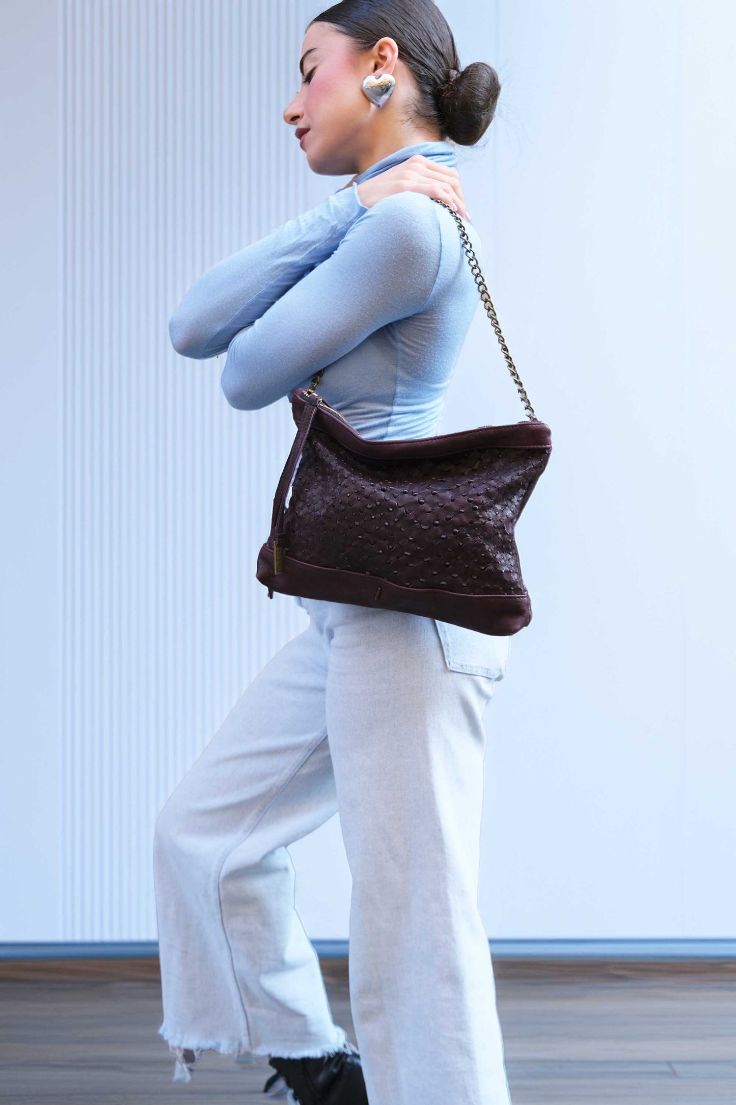 Zoe in plum perforated nappa leather - Made in Italy -