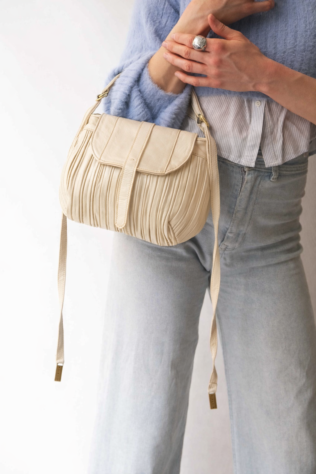 PRE ORDER discount 15%-Do mini saddle bag in pleated creamcolour nappa leather - use code PREORDER15 - DELIVERY IS ESTIMATED WITHIN APPROXIMATELY 30 DAYS FROM THE ORDER DATE- Made in Italy -