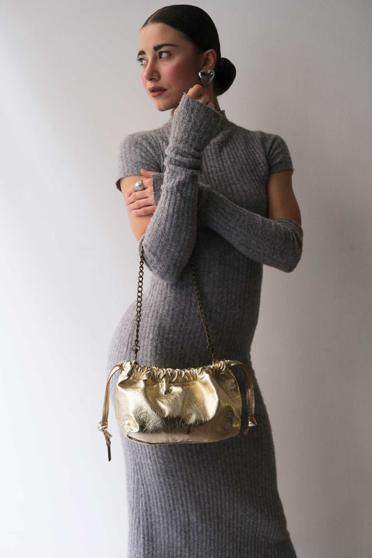 Agnes Mini in gold laminated calf leather – Made in Italy -