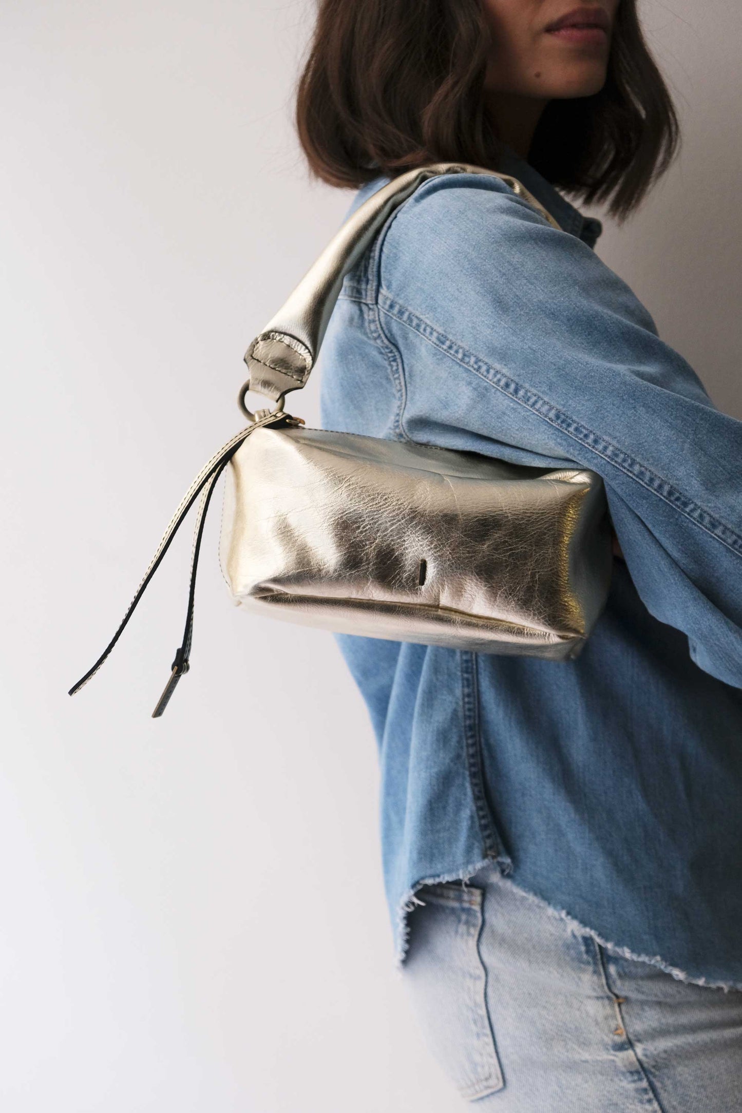 Bobo mini in laminated gold leather nappa - Made in Italy -
