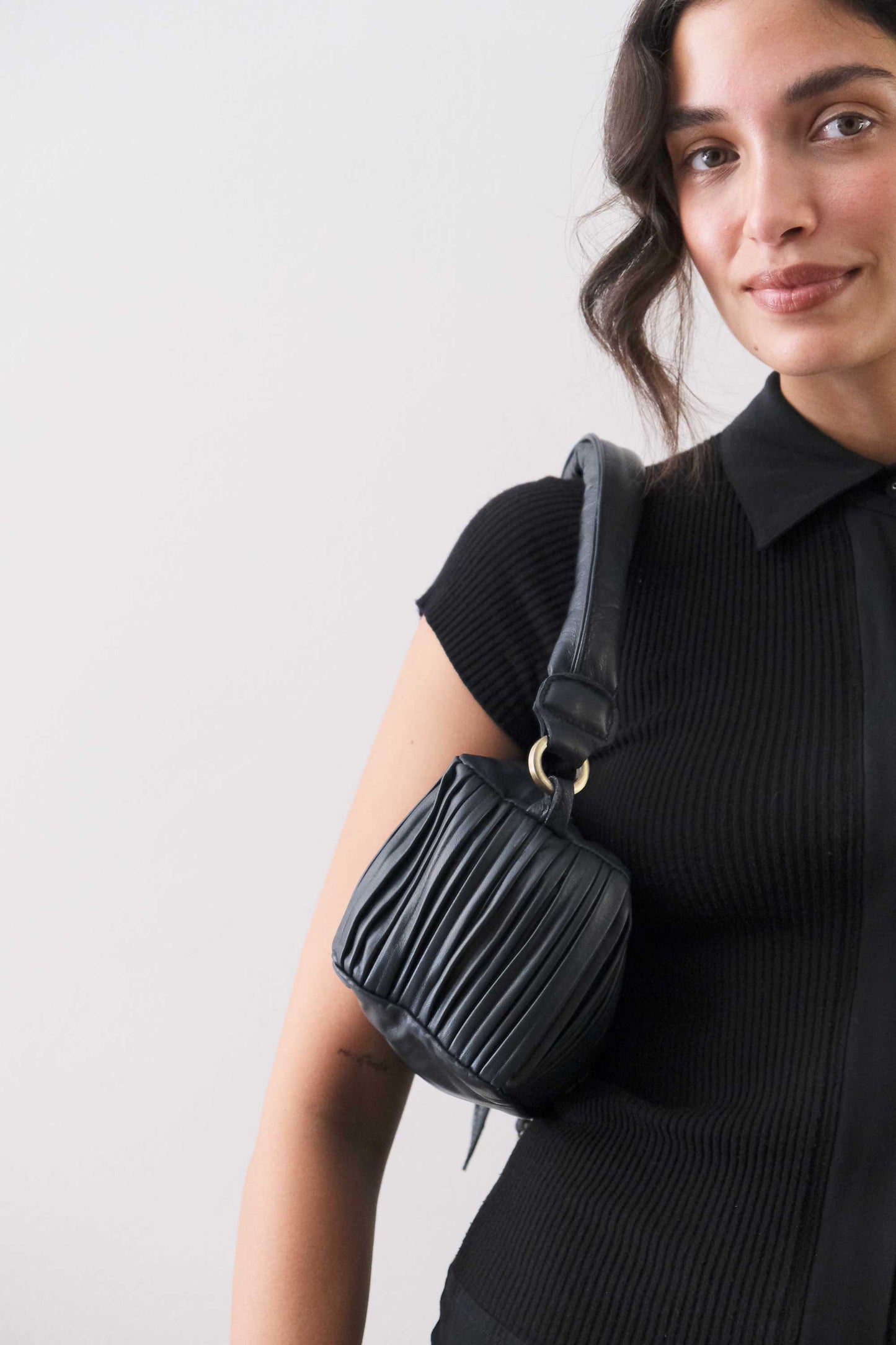 PRE ORDER discount 15%- Bobo mini in navy pleated leather nappa - use code PREORDER15 - ESTIMATED DELIVERY SEPTEMBER 15- Made in Italy -