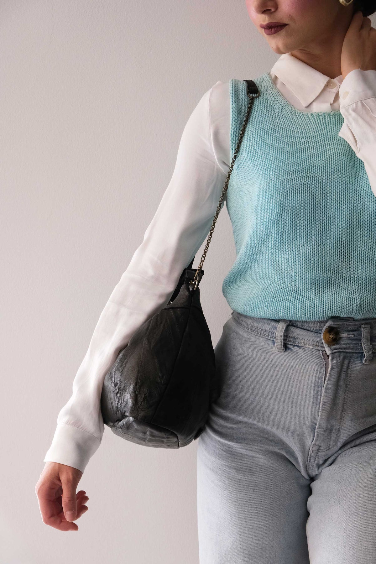 Chicca Media hobo bag in black lomé nappa - Made in Italy -