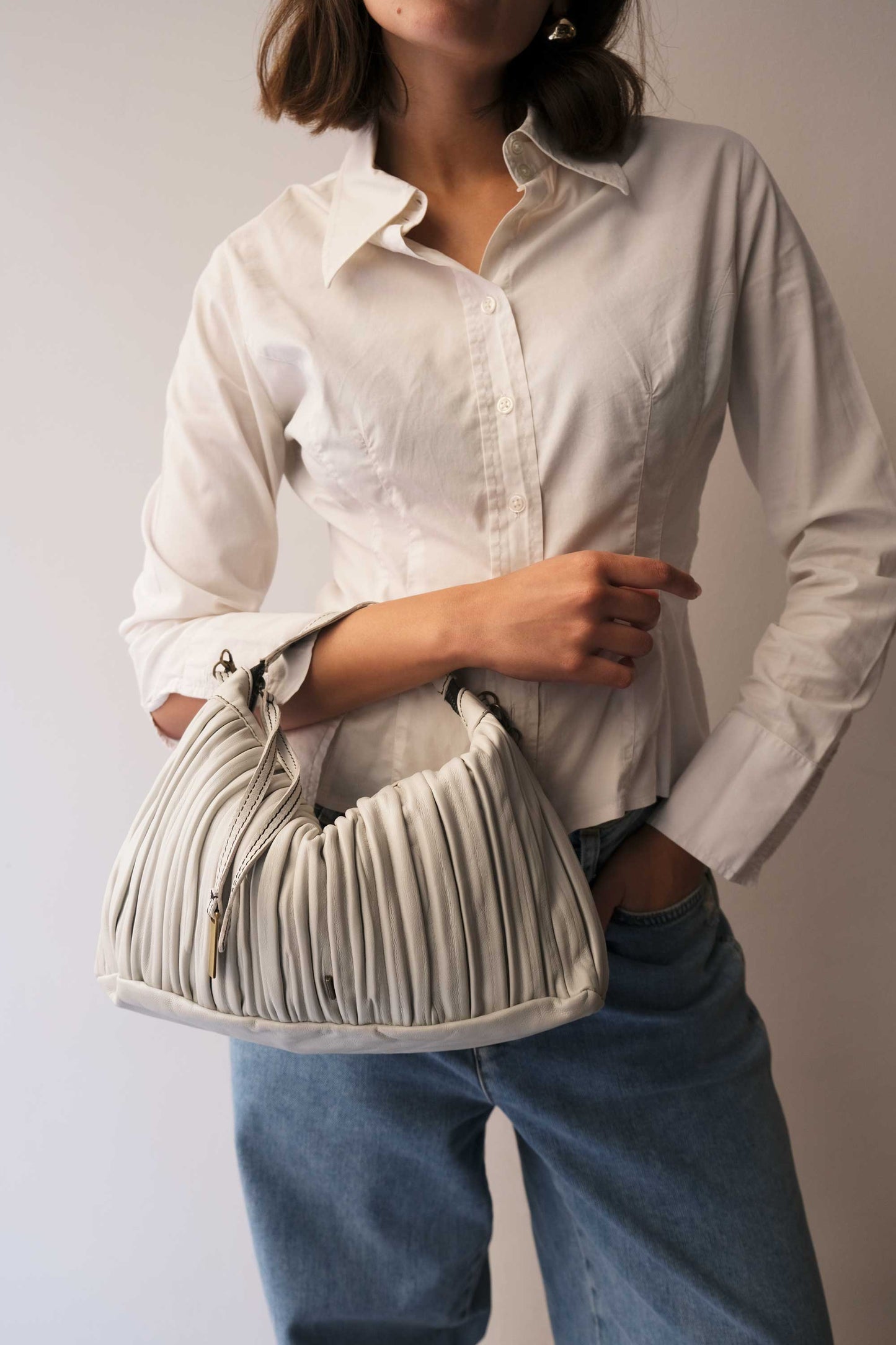 PRE ORDER discount 15%- Chicca Media hobo bag in ice grey pleated leather- use code PREORDER15- DELIVERY DELIVERY END FEBRUARY - Made in Italy -