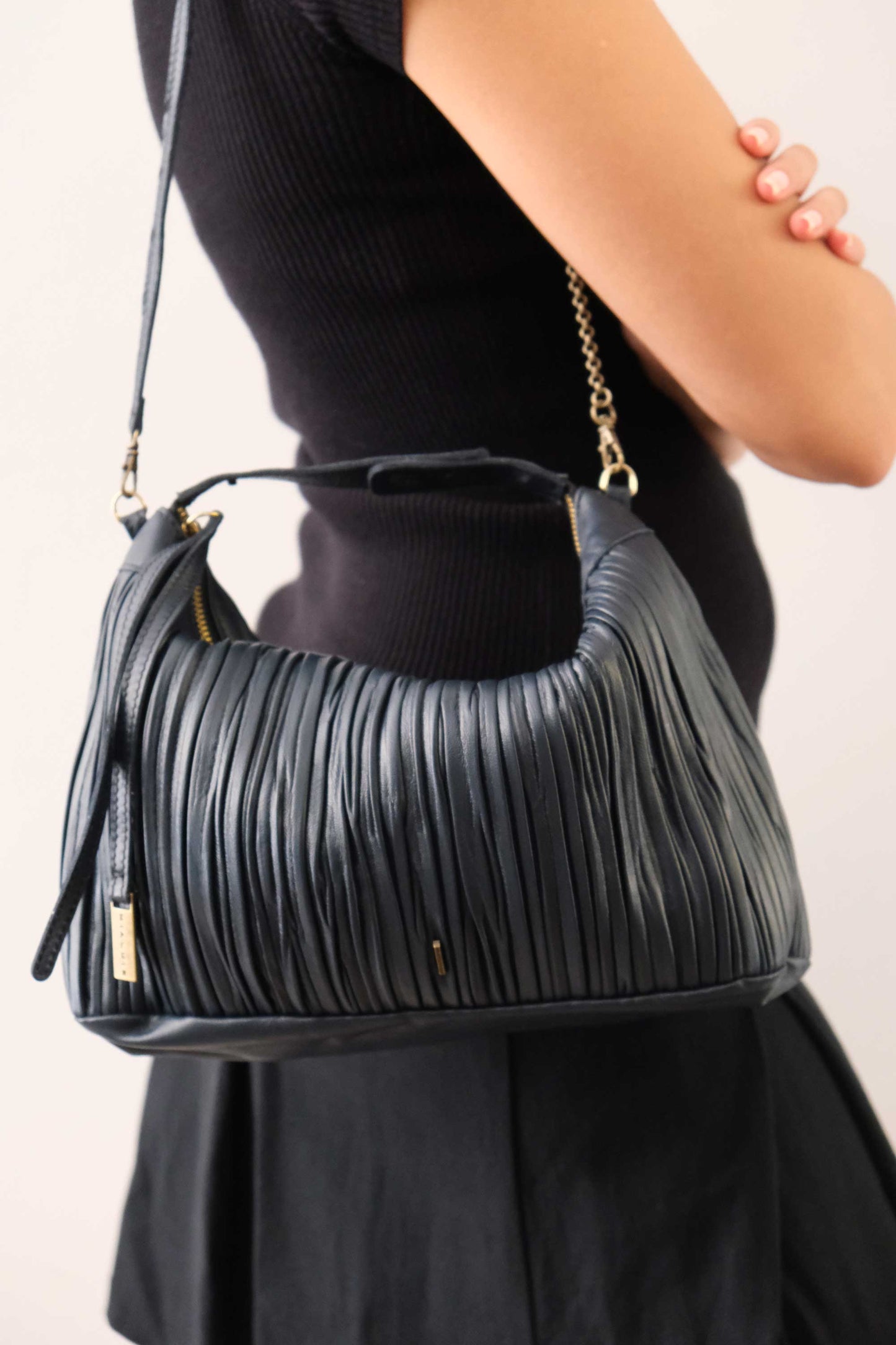 PRE ORDER discount 15%-Chicca Media hobo bag in navy pleated leather - use code PREORDER15 - ESTIMATED DELIVERY SEPTEMBER 15- Made in Italy -